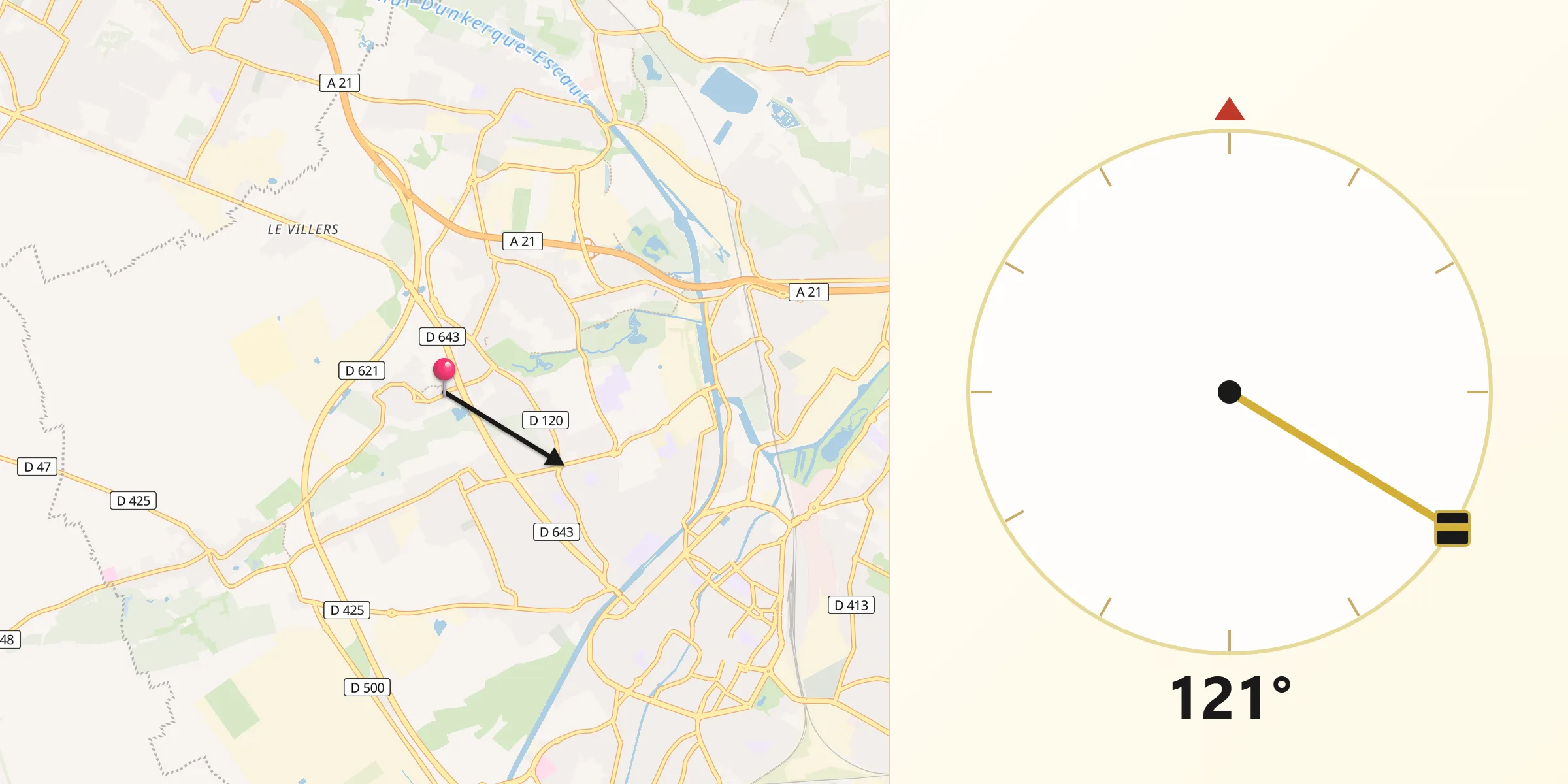 Direction vers la Qibla depuis Lauwin-Planque
