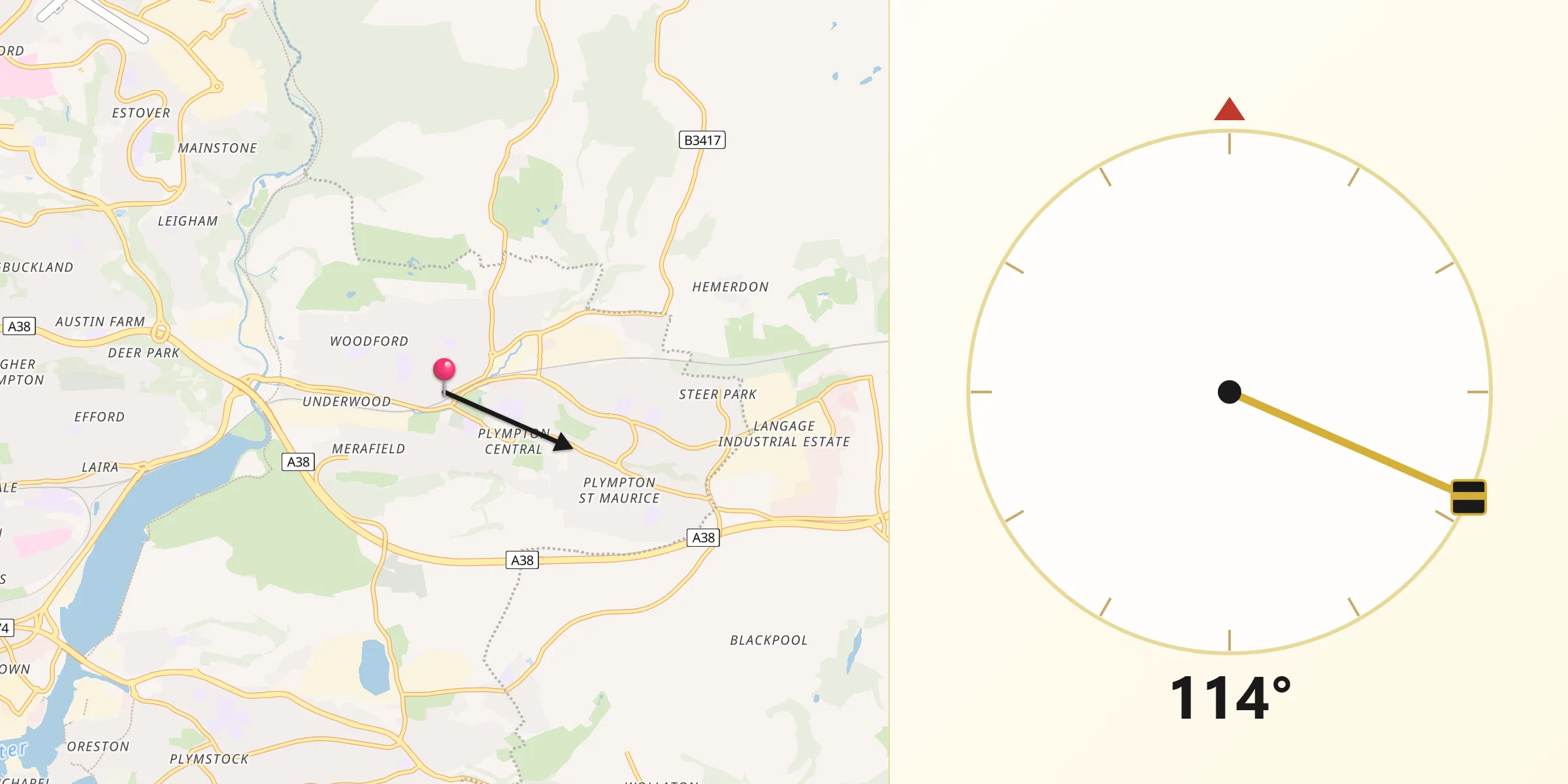 Qibla Direction from Plympton