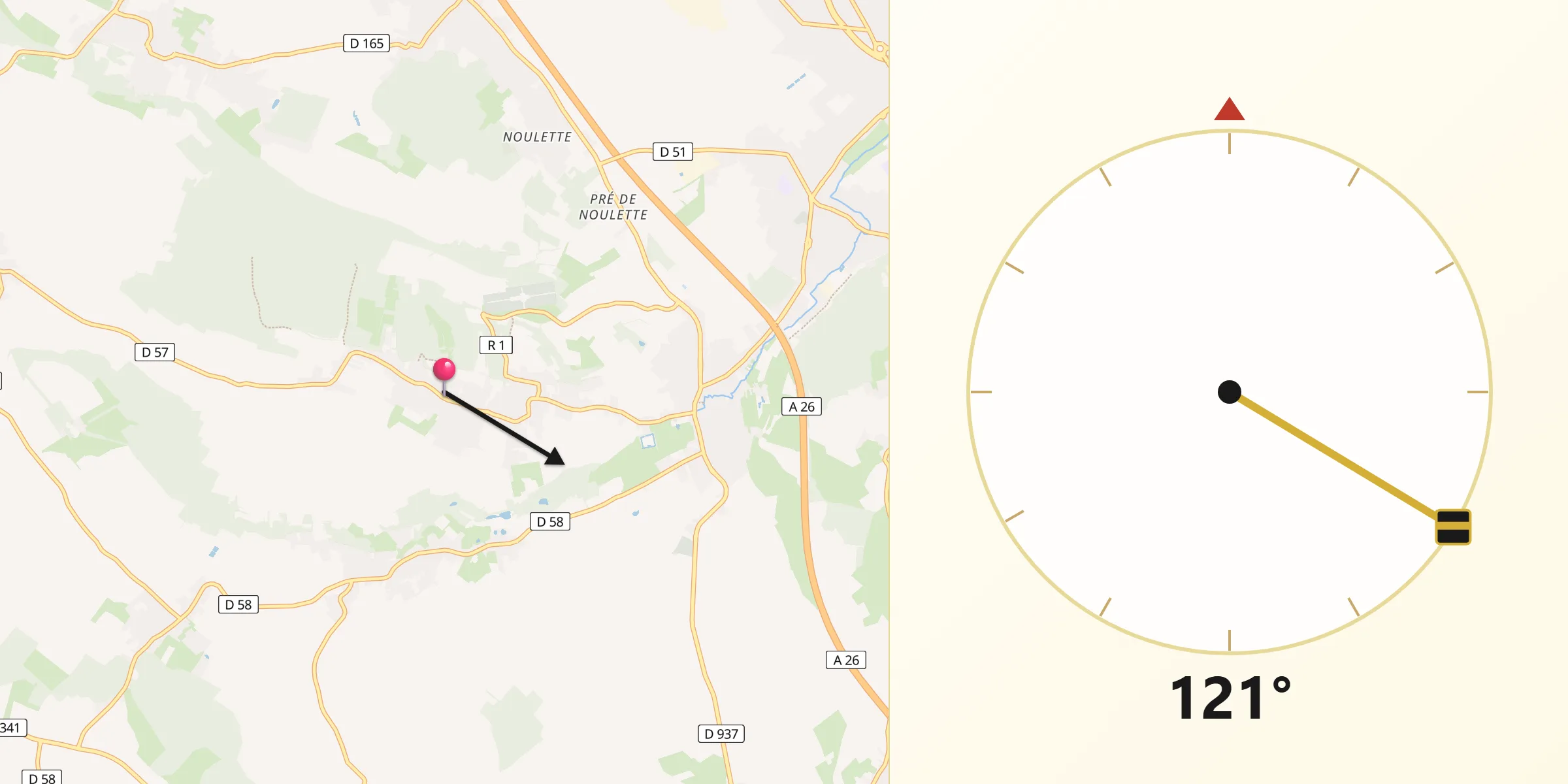 Direction vers la Qibla depuis Ablain-Saint-Nazaire