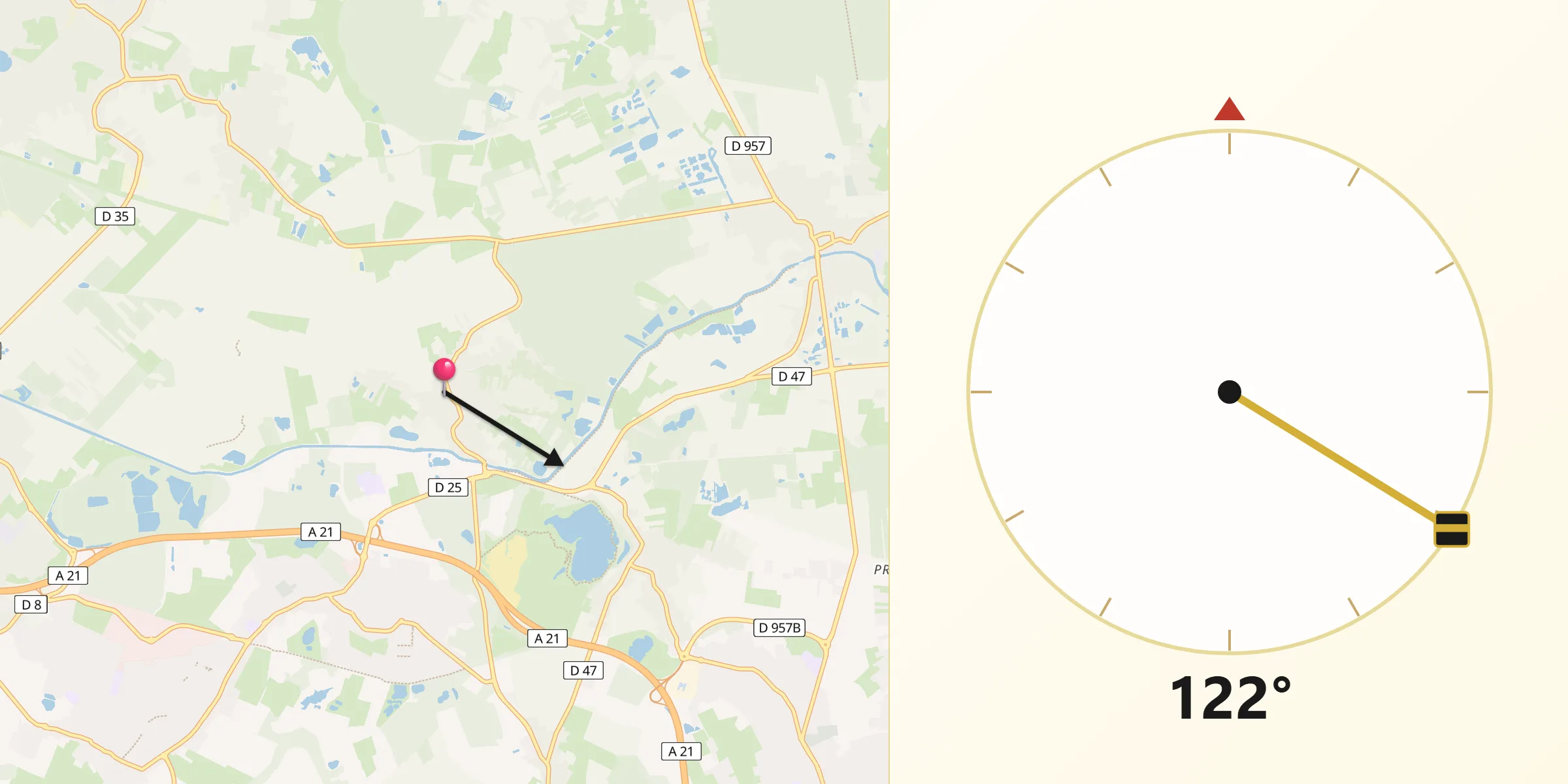 Direction vers la Qibla depuis Vred