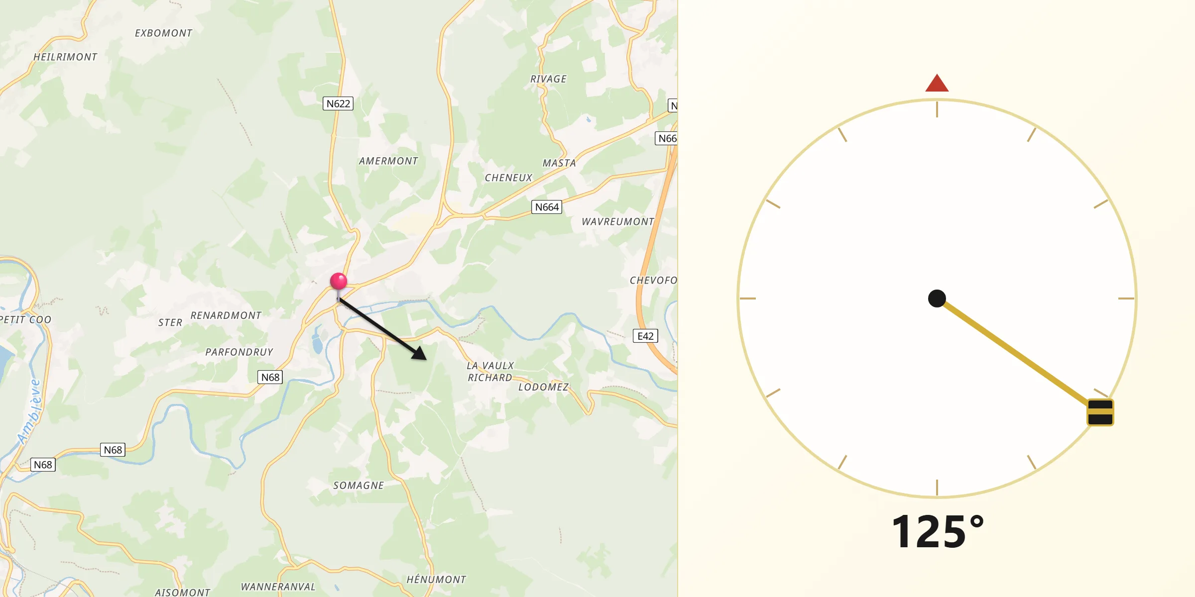 Qibla Richting vanaf Stavelot