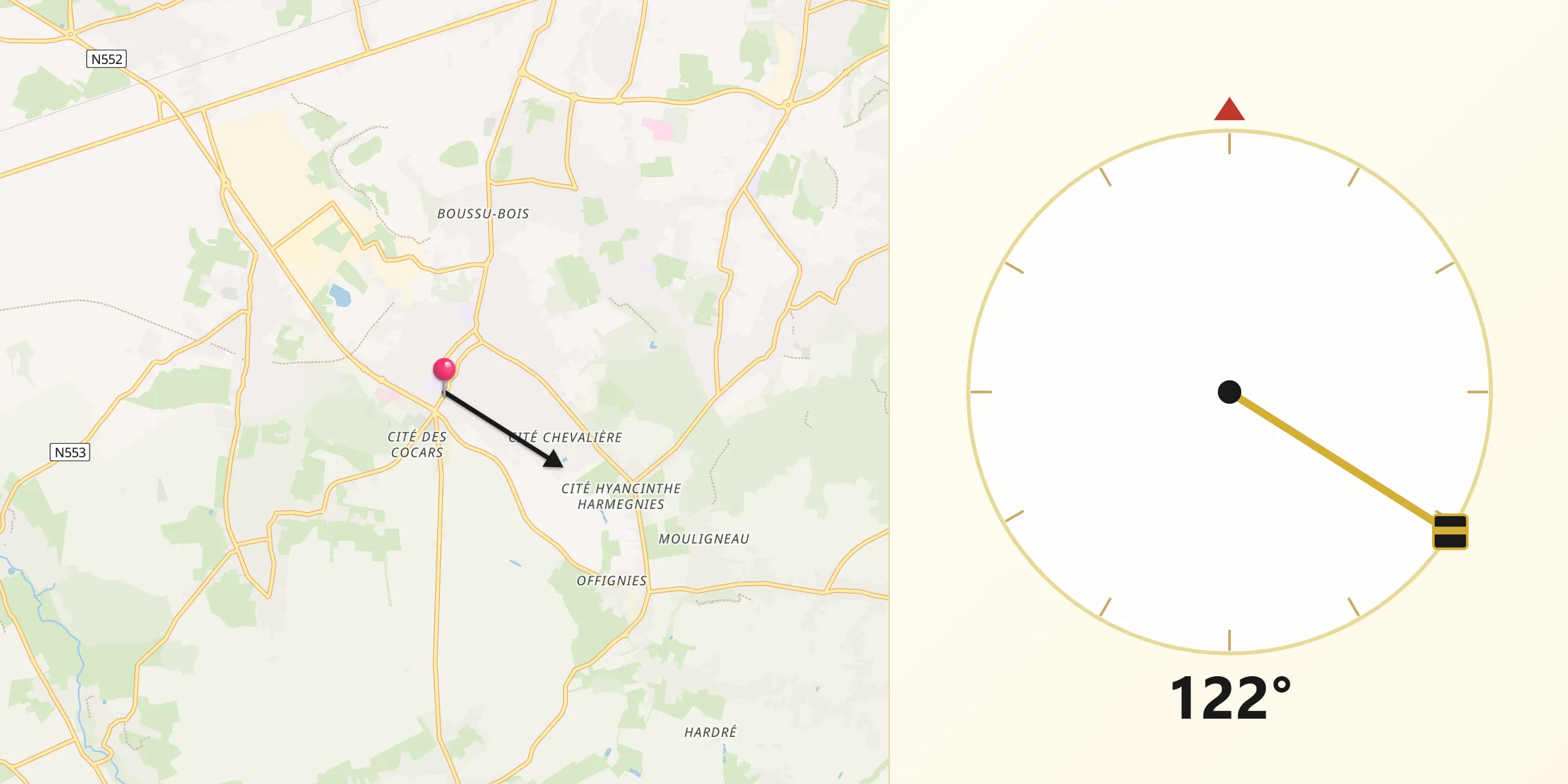 Direction vers la Qibla depuis Dour