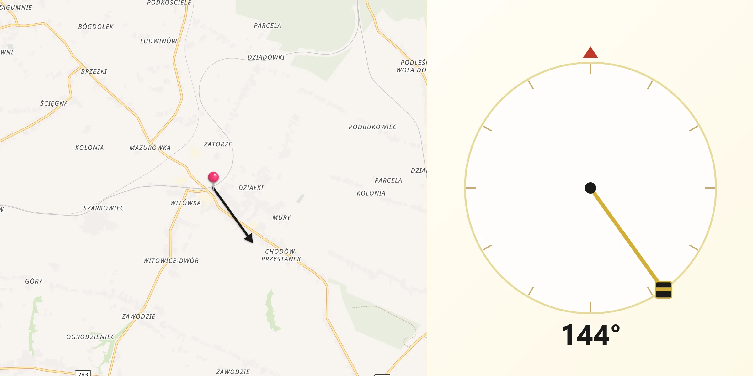 Kierunek Qibla z Miechów Charsznica