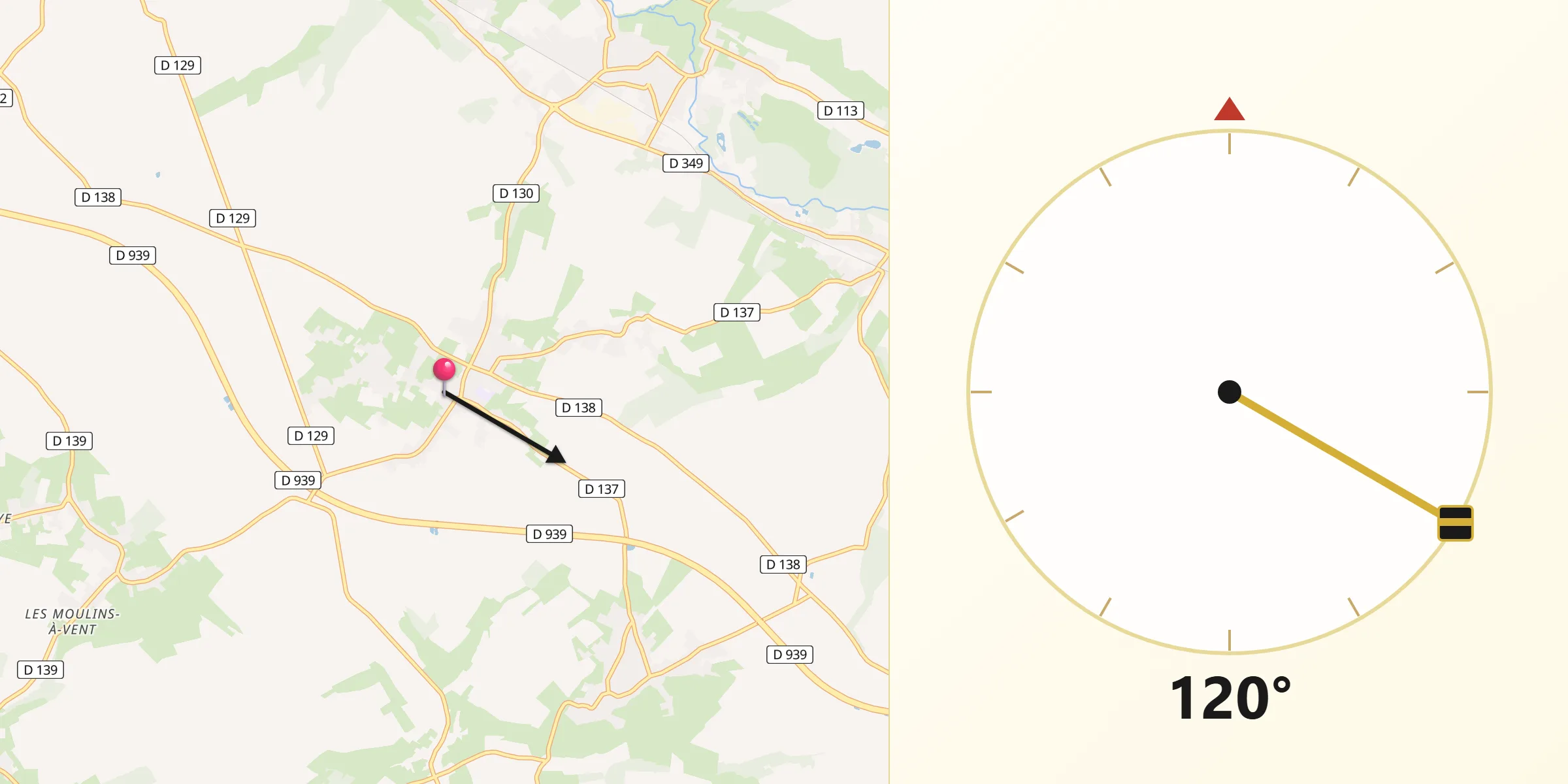 Direction vers la Qibla depuis Campagne-lès-Hesdin