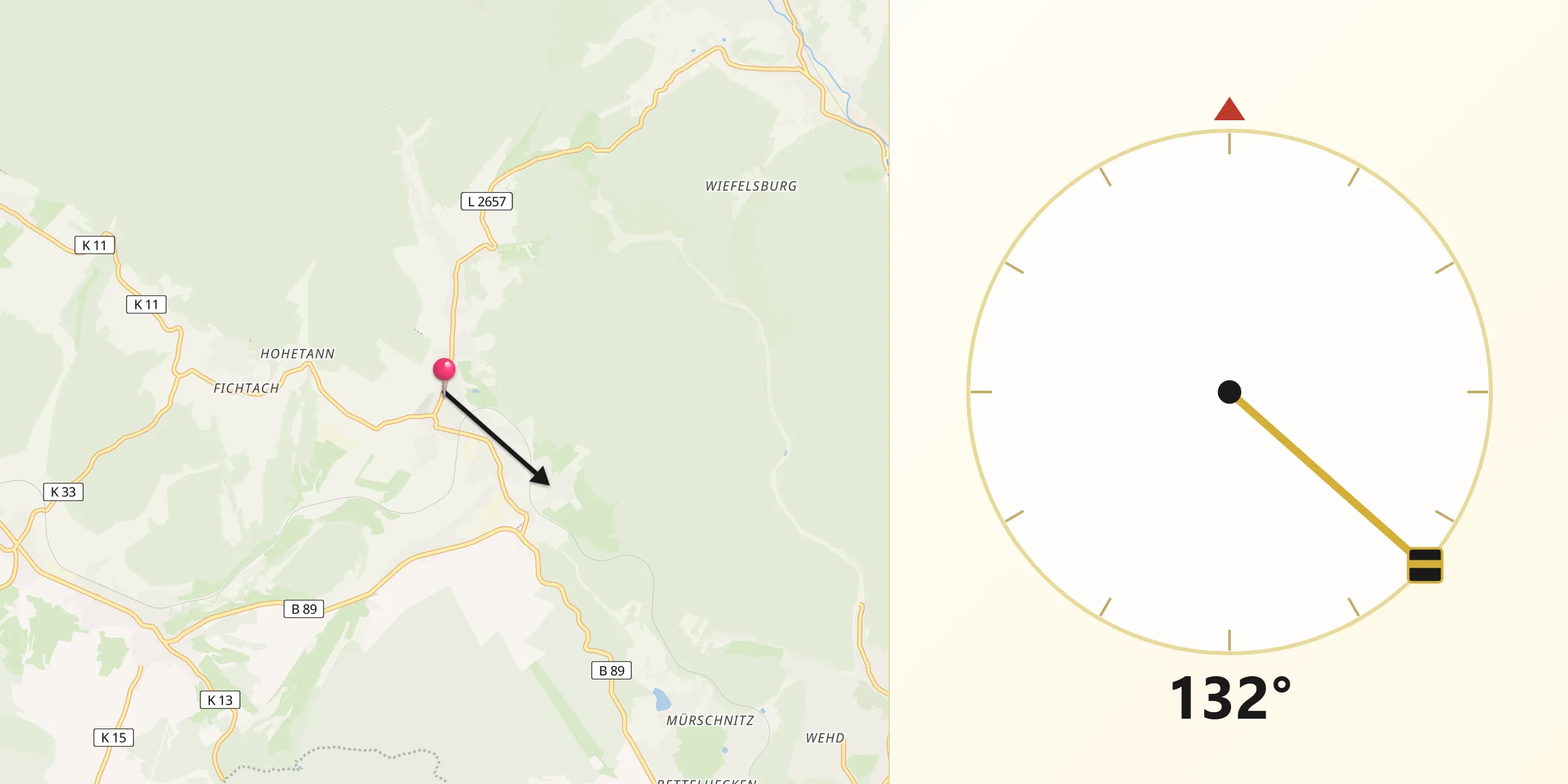 Qibla-Richtung von Mengersgereuth-Hämmern