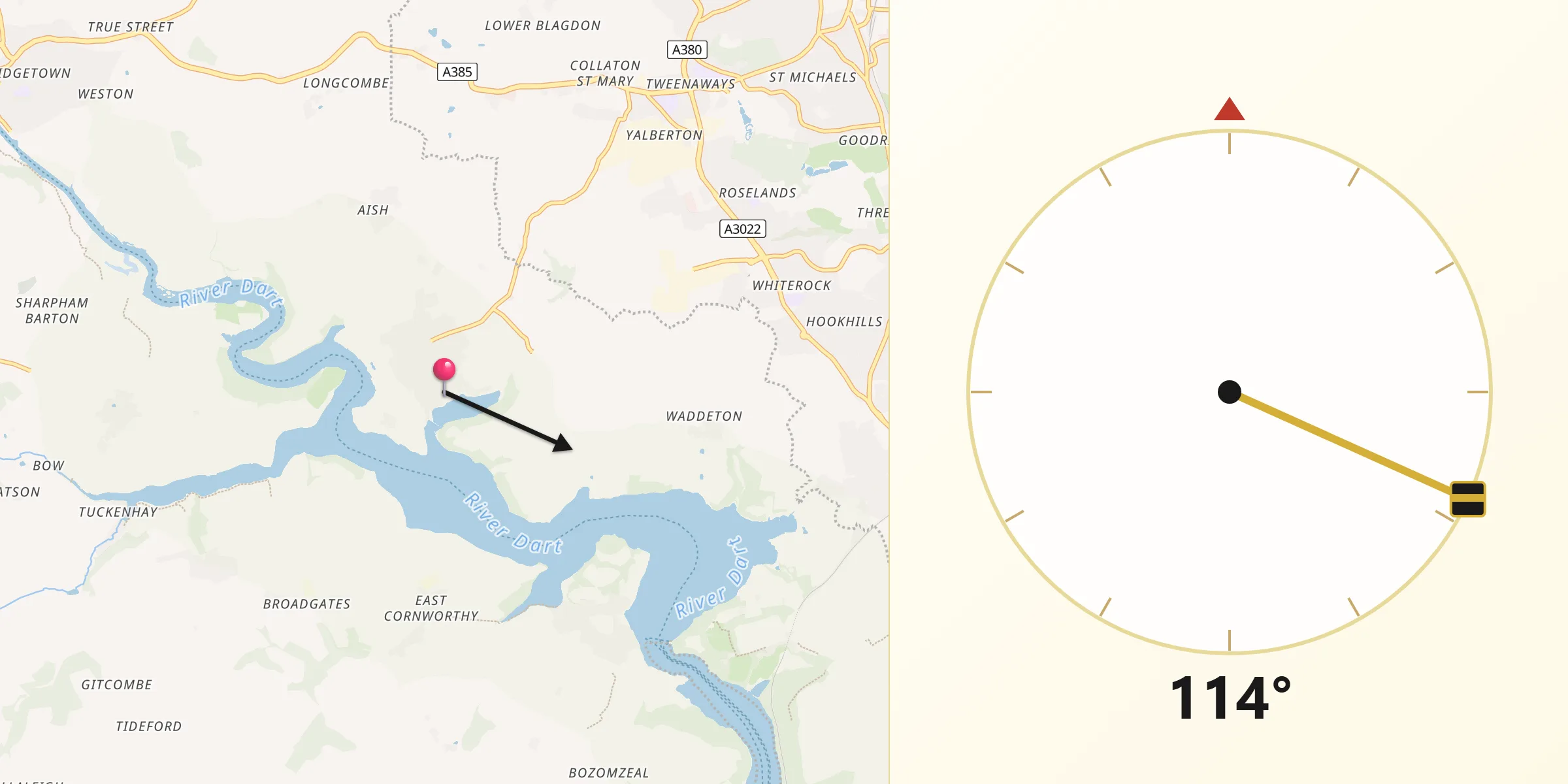 Qibla Direction from Stoke Gabriel