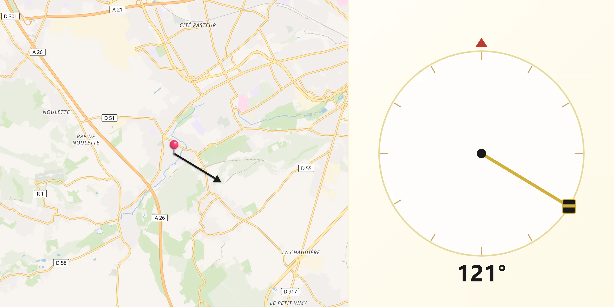Direction vers la Qibla depuis Angres