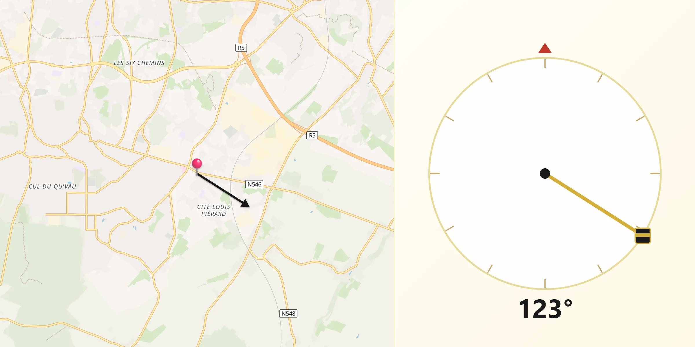 Direction vers la Qibla depuis Frameries