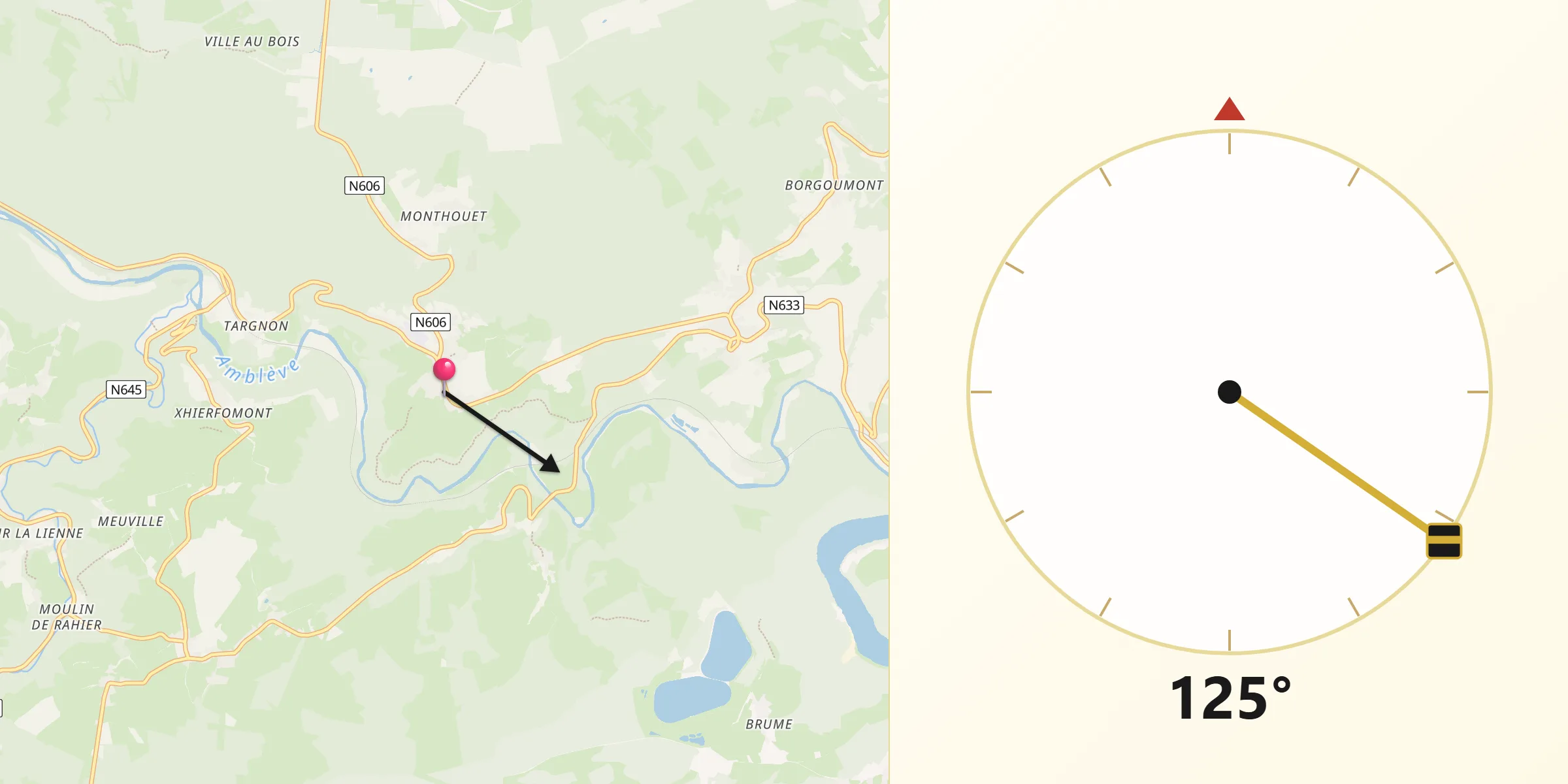 Direction vers la Qibla depuis Stoumont