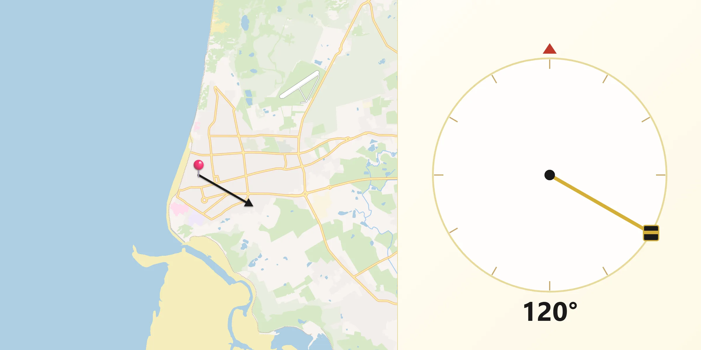 Direction vers la Qibla depuis Berck-Plage