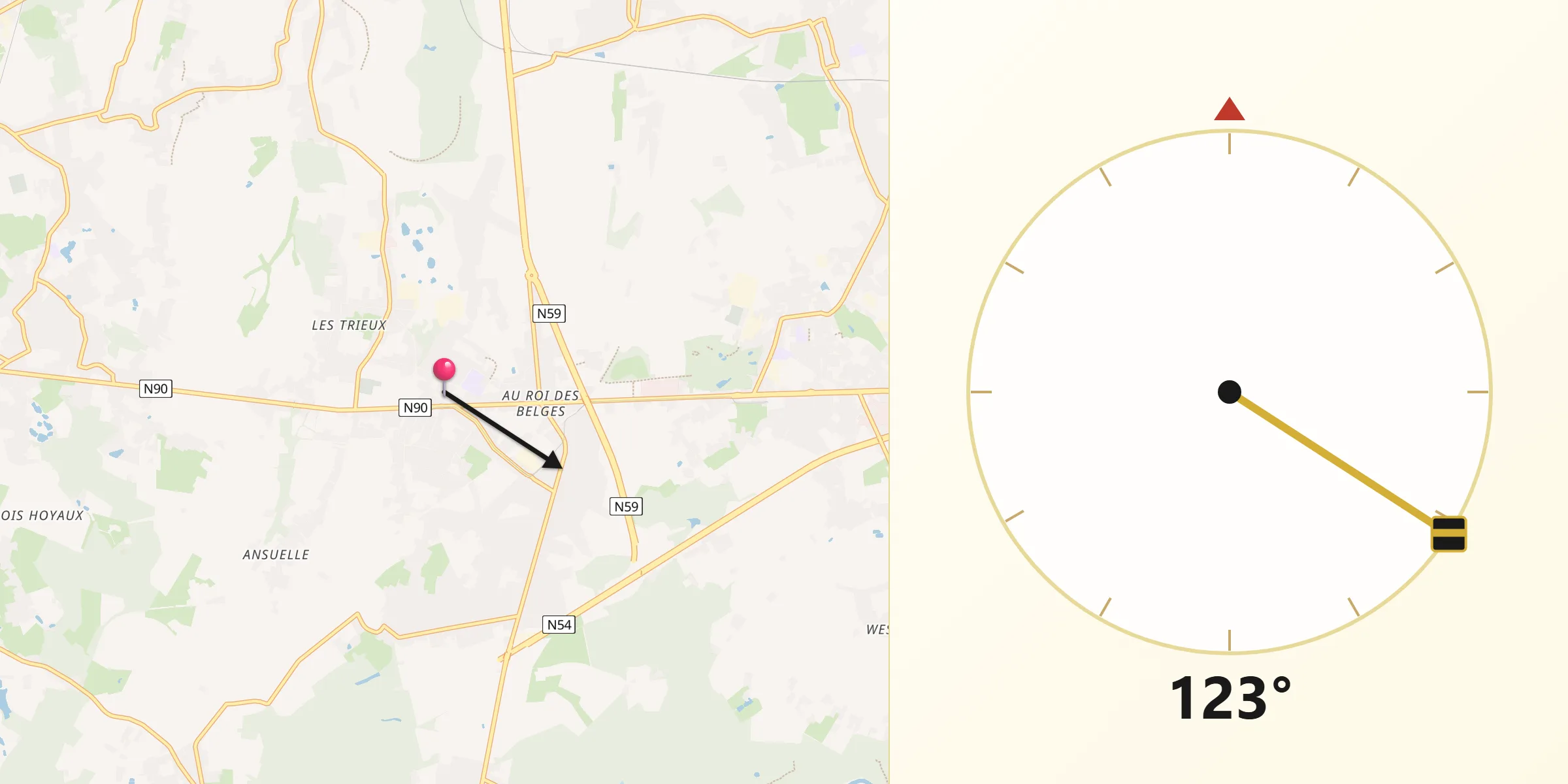 Direction vers la Qibla depuis Anderlues