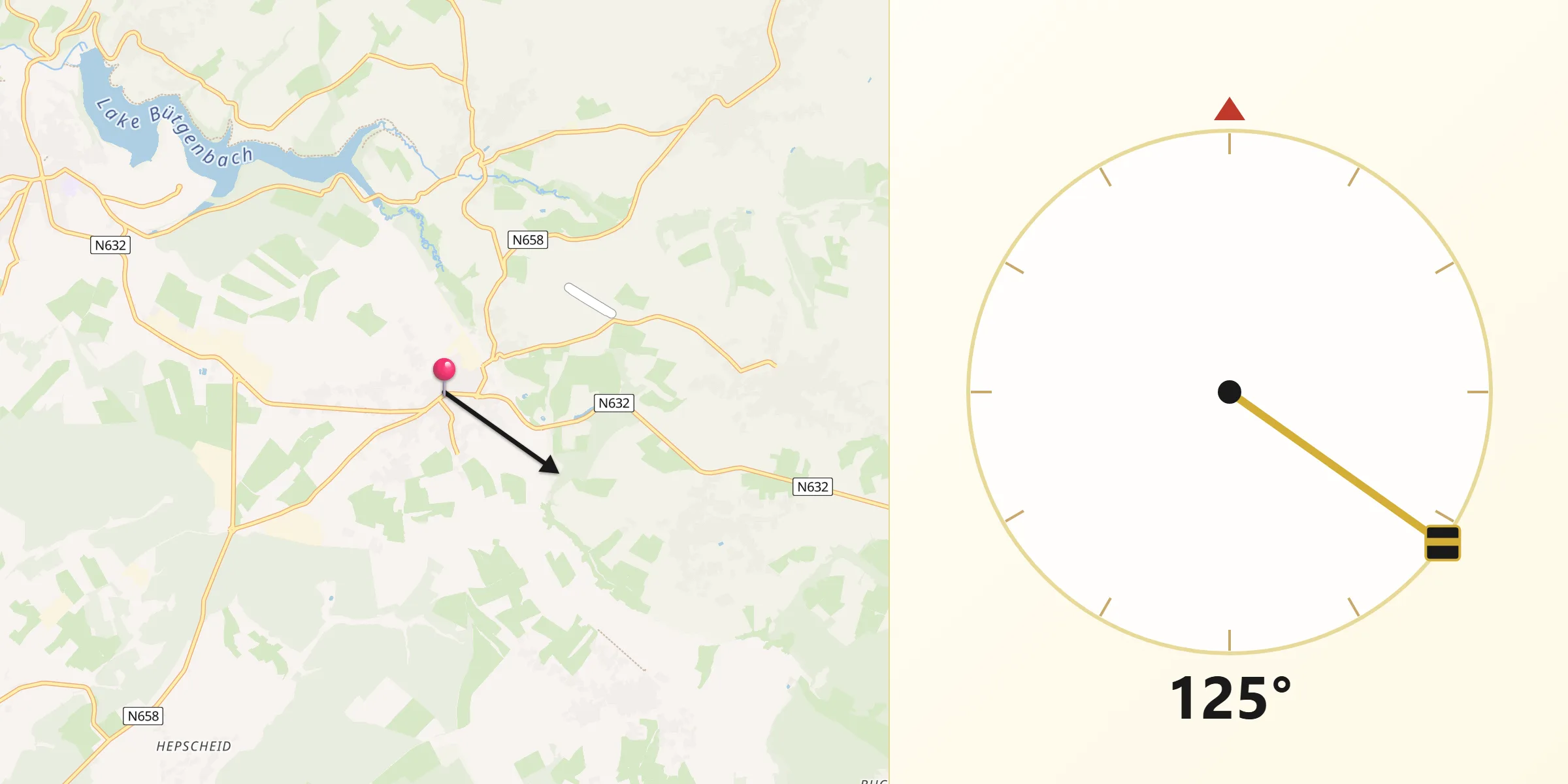 Direction vers la Qibla depuis Bullange