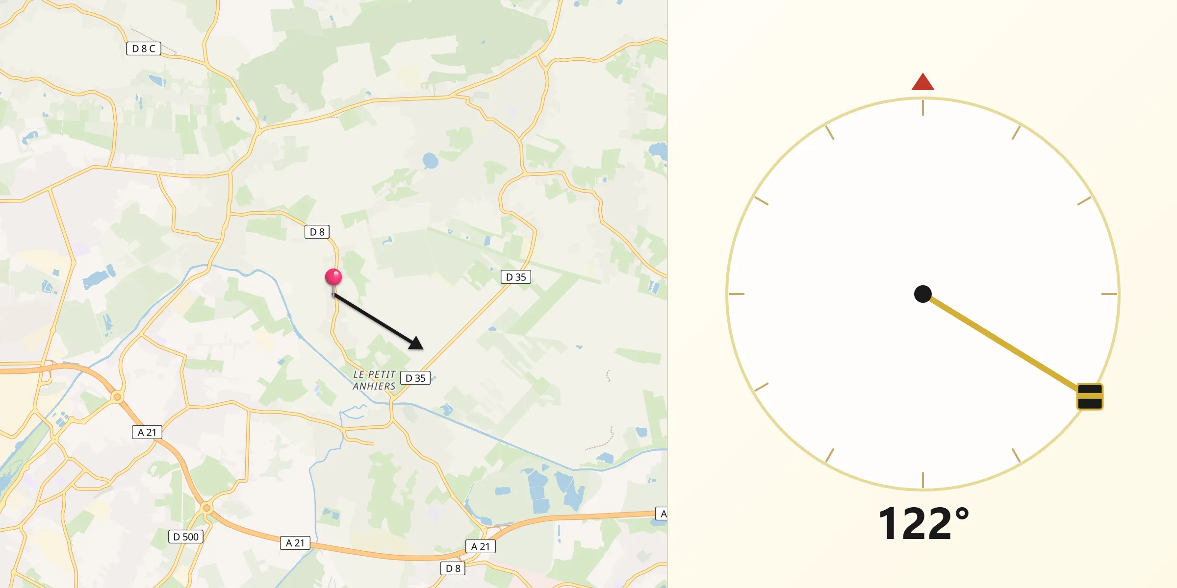 Direction vers la Qibla depuis Anhiers