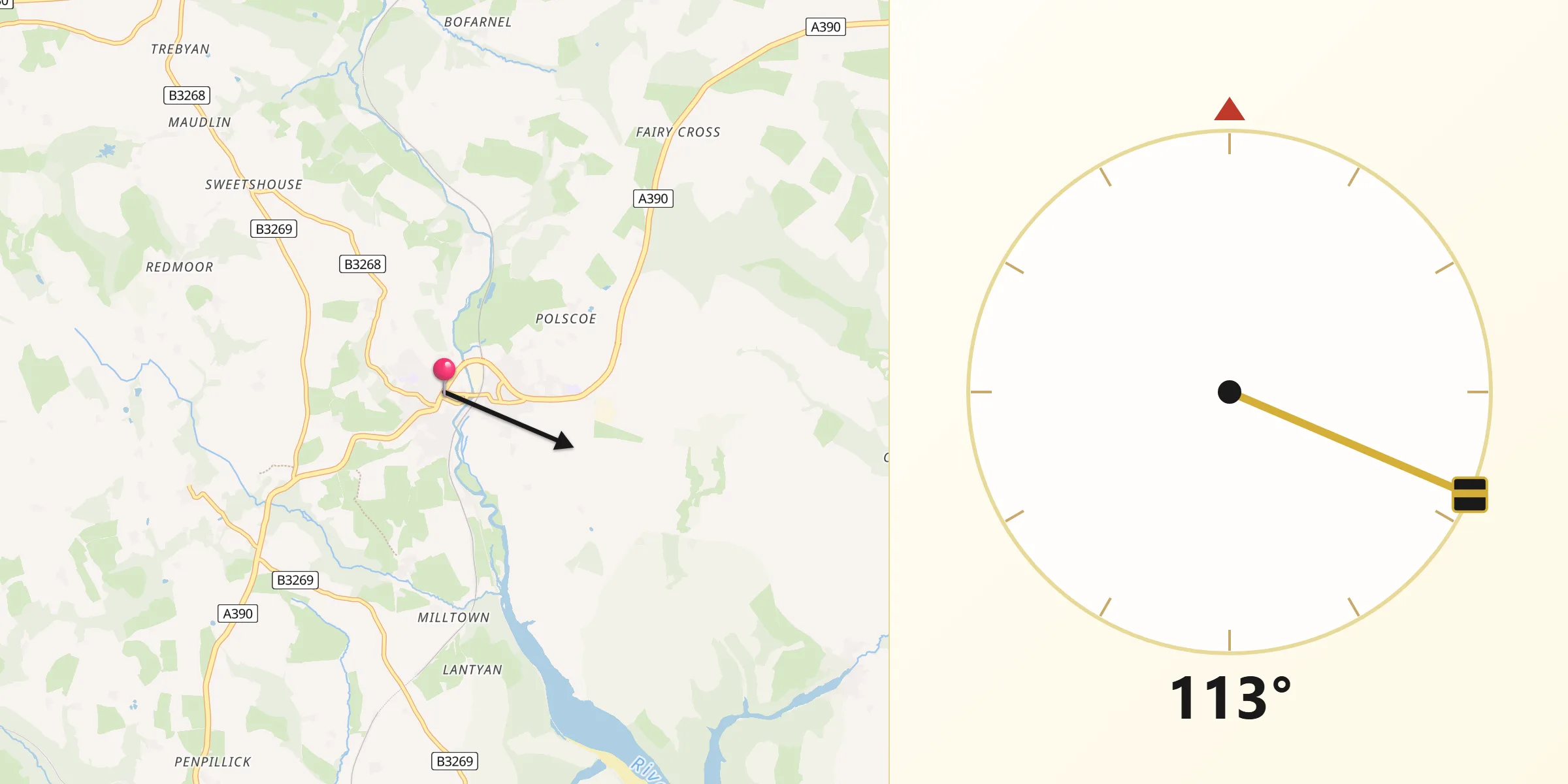 Qibla Direction from Lostwithiel