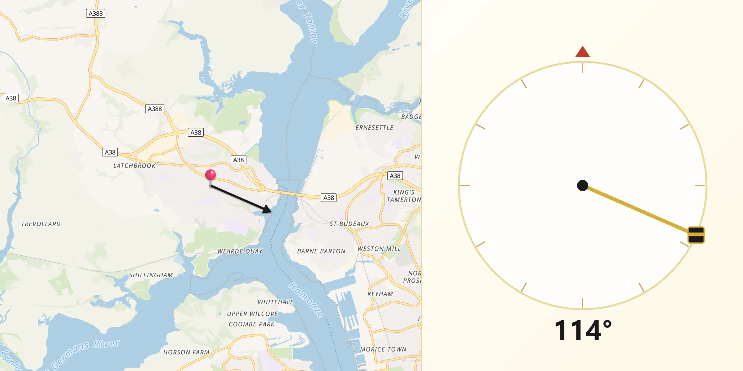 Qibla Direction from Saltash