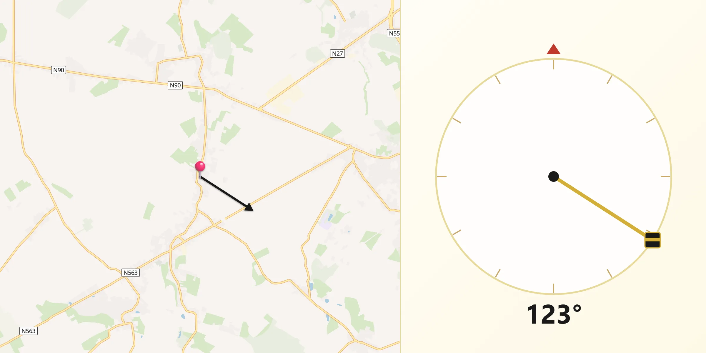 Direction vers la Qibla depuis Estinnes-au-Val