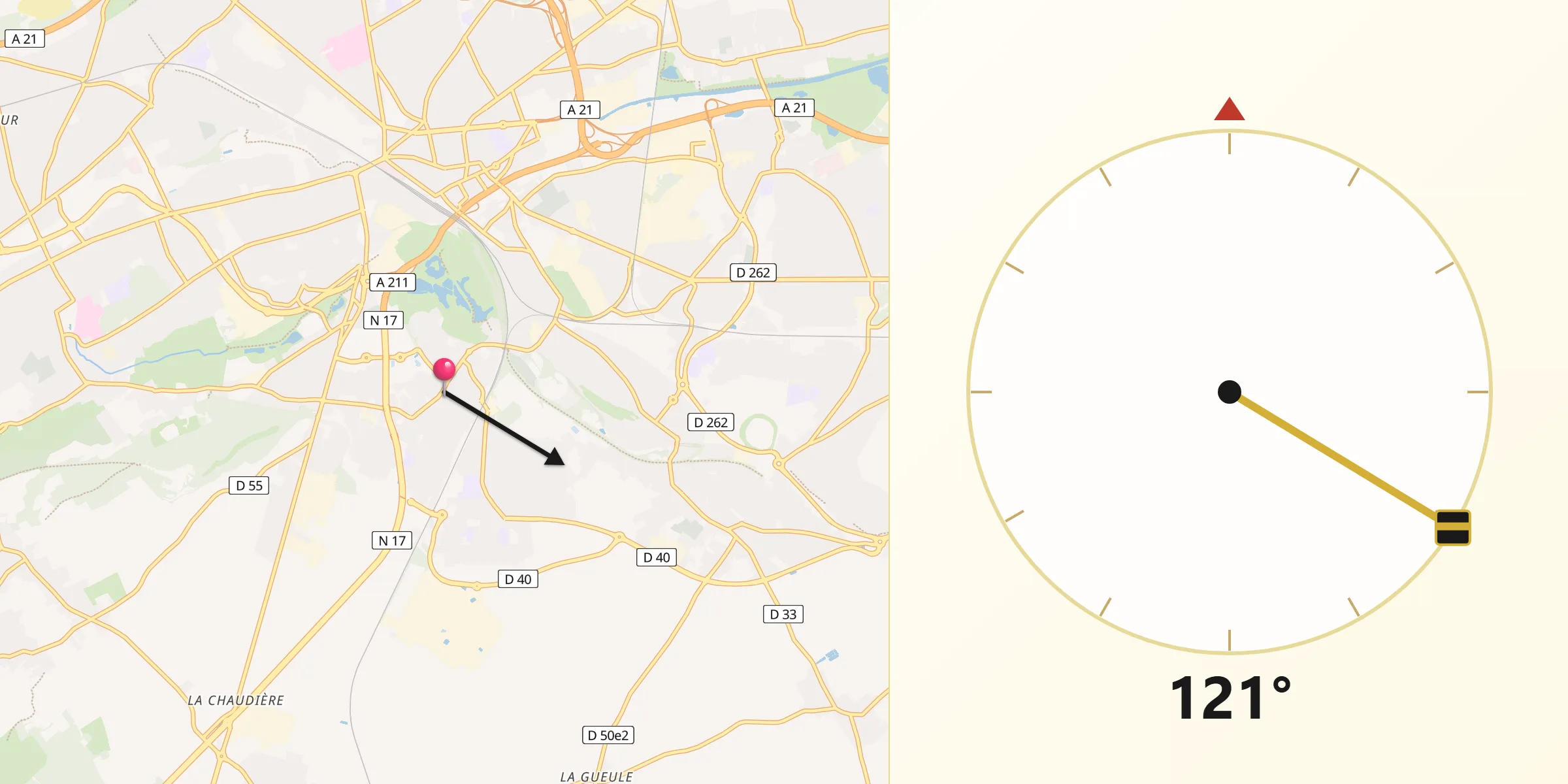 Direction vers la Qibla depuis Avion