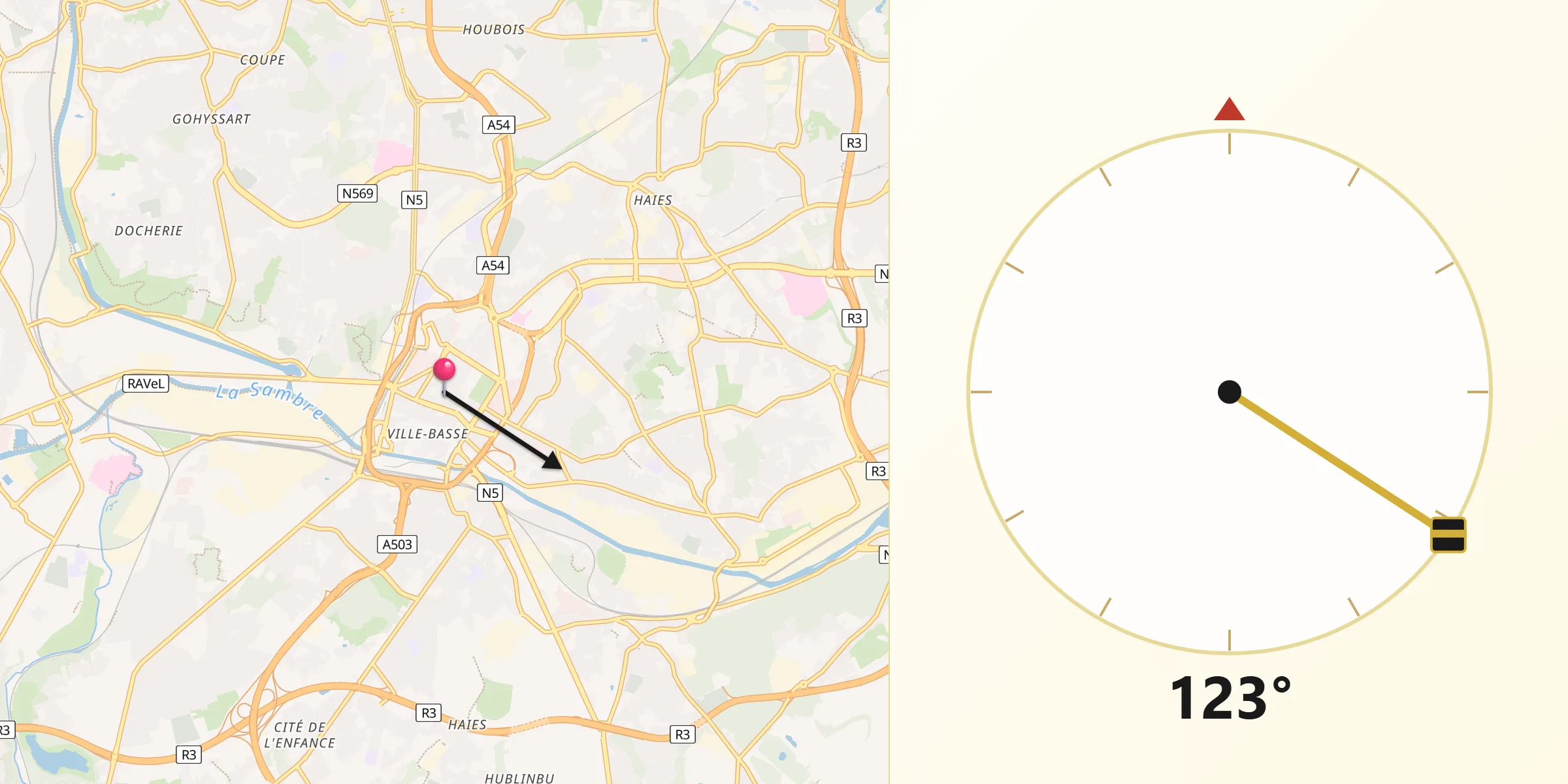 Direzione della Qibla da Charleroi