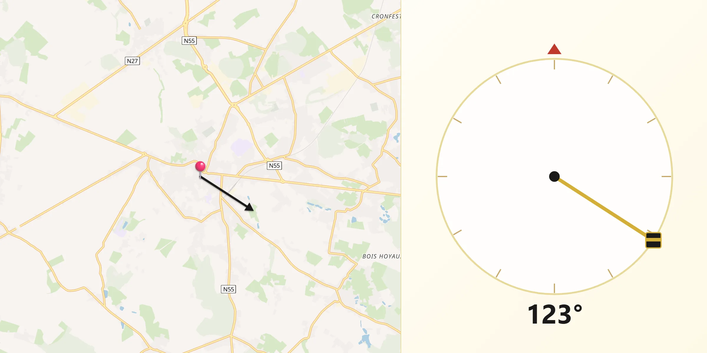 Direction vers la Qibla depuis Binche