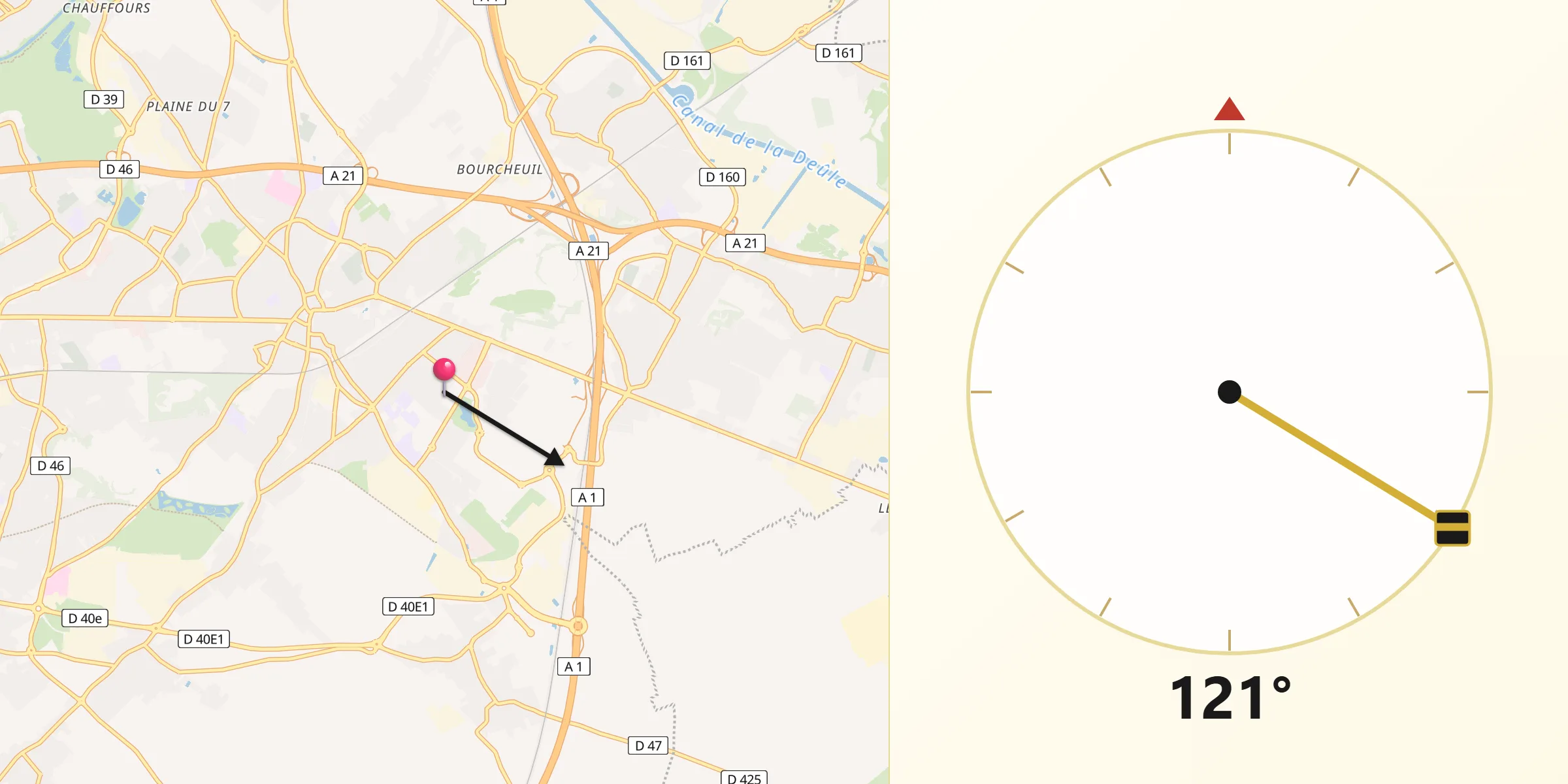 Direction vers la Qibla depuis Hénin-Beaumont