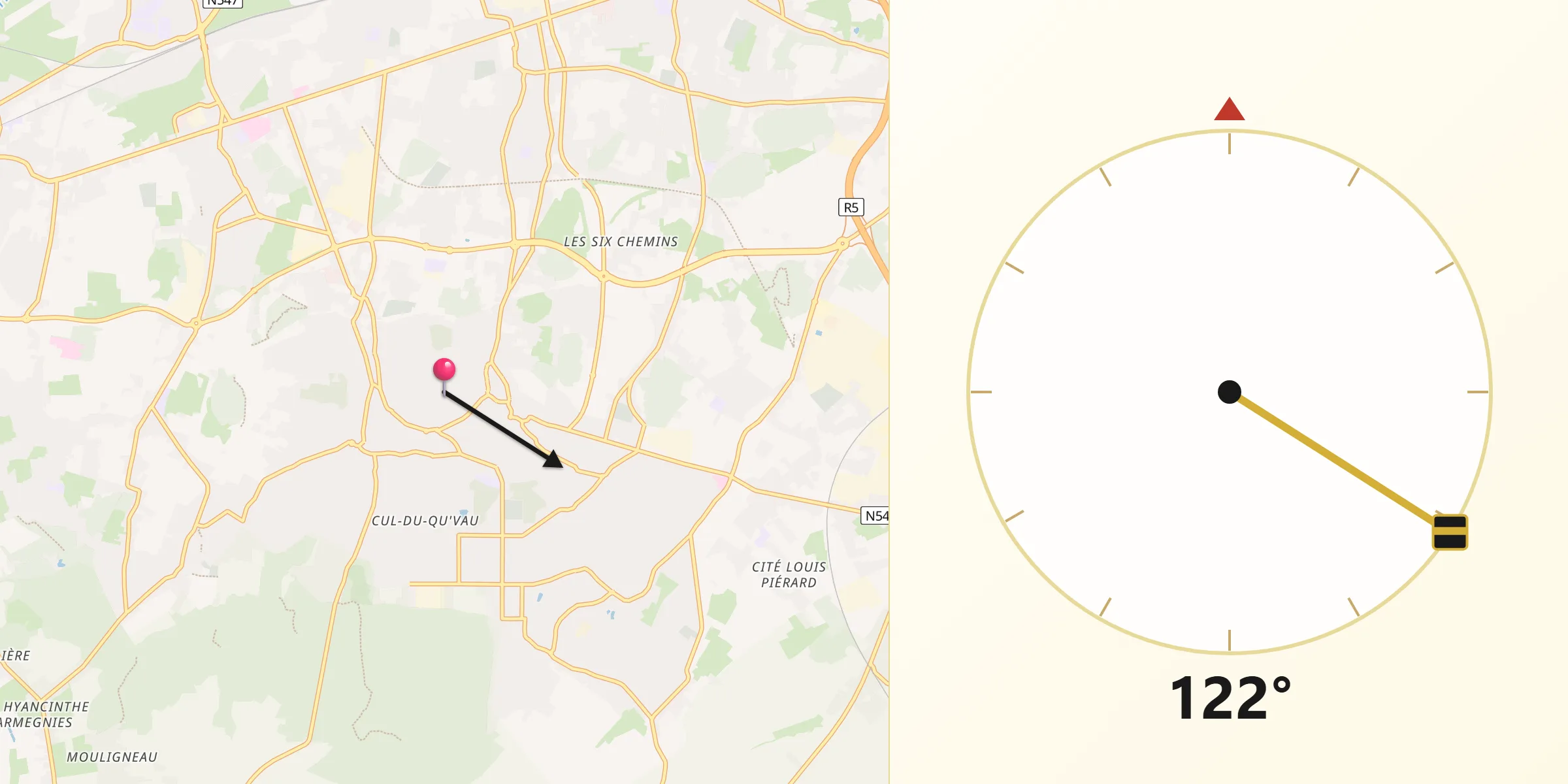 Direction vers la Qibla depuis Colfontaine