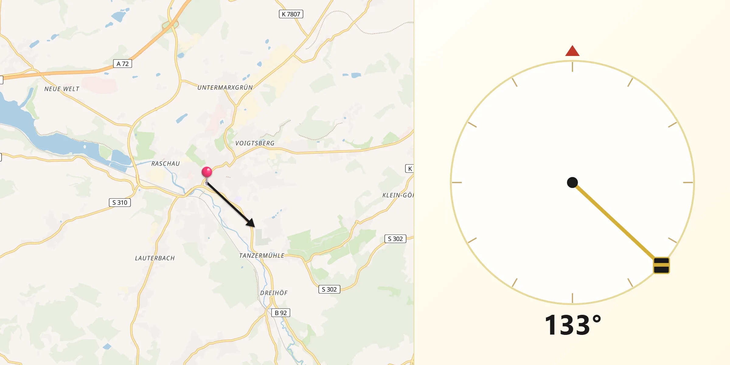 Qibla-Richtung von Oelsnitz/Vogtl.