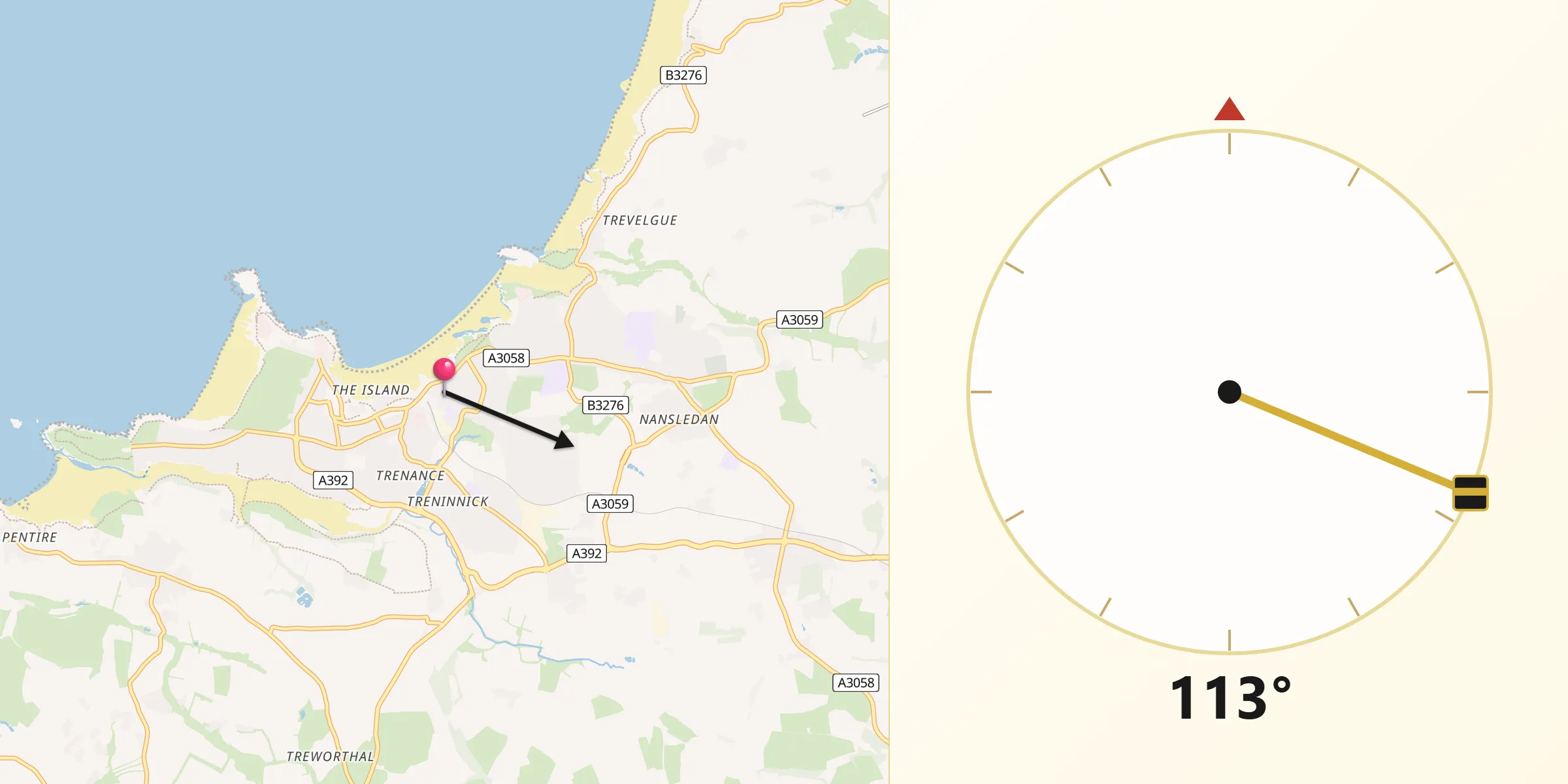 Qibla Direction from Newquay