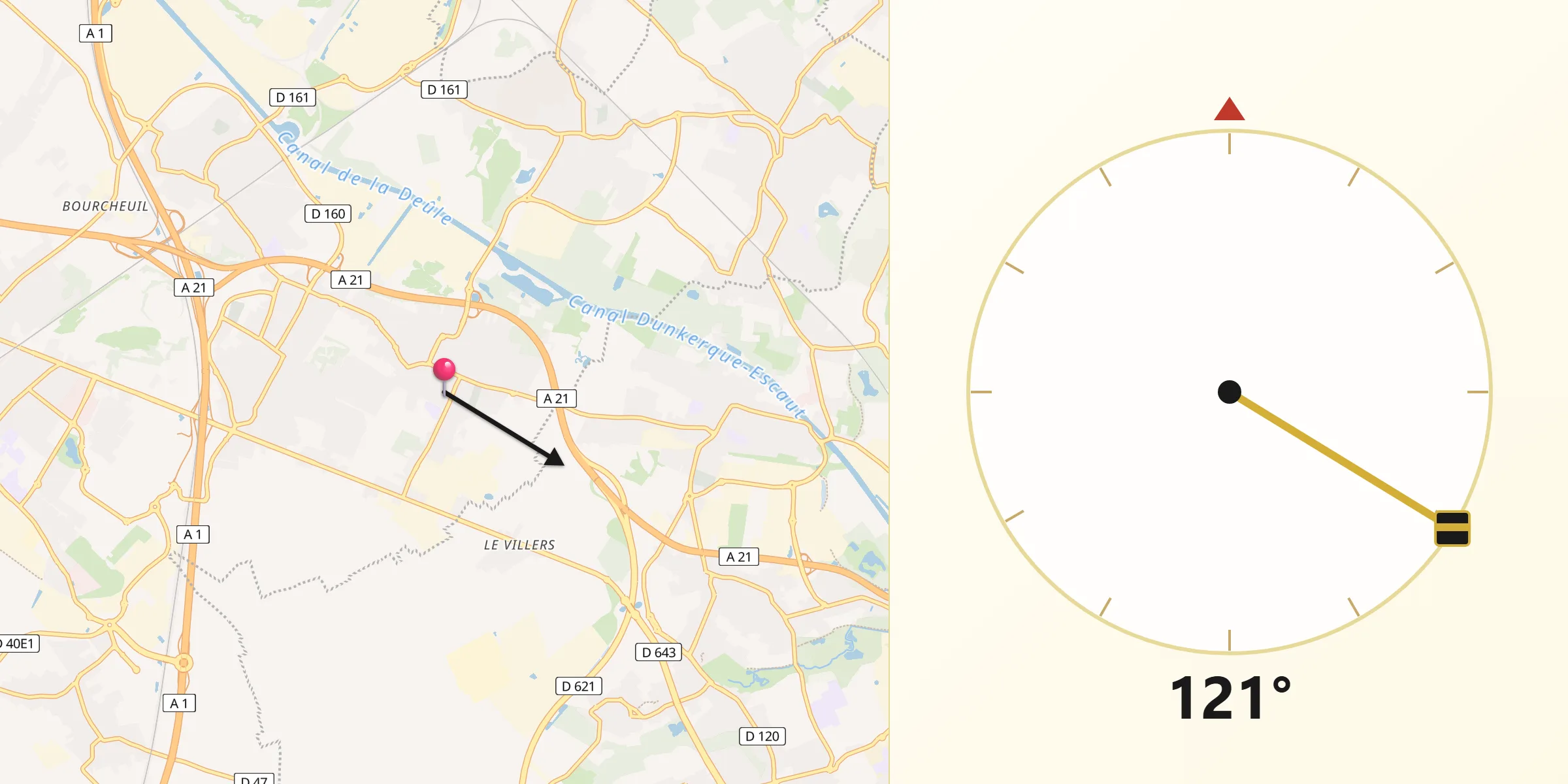 Direction vers la Qibla depuis Courcelles-lès-Lens