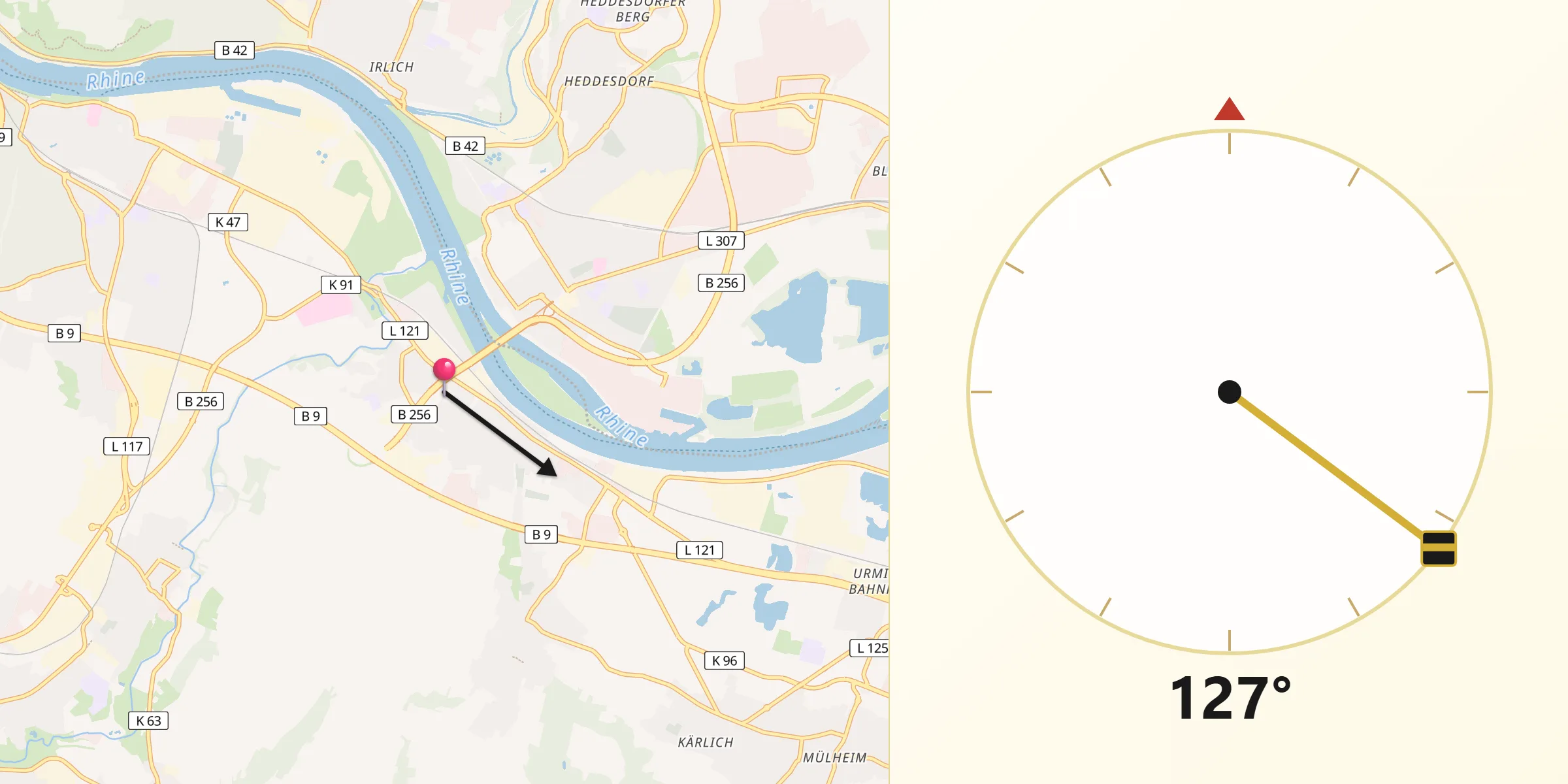 Qibla-Richtung von Weißenthurm