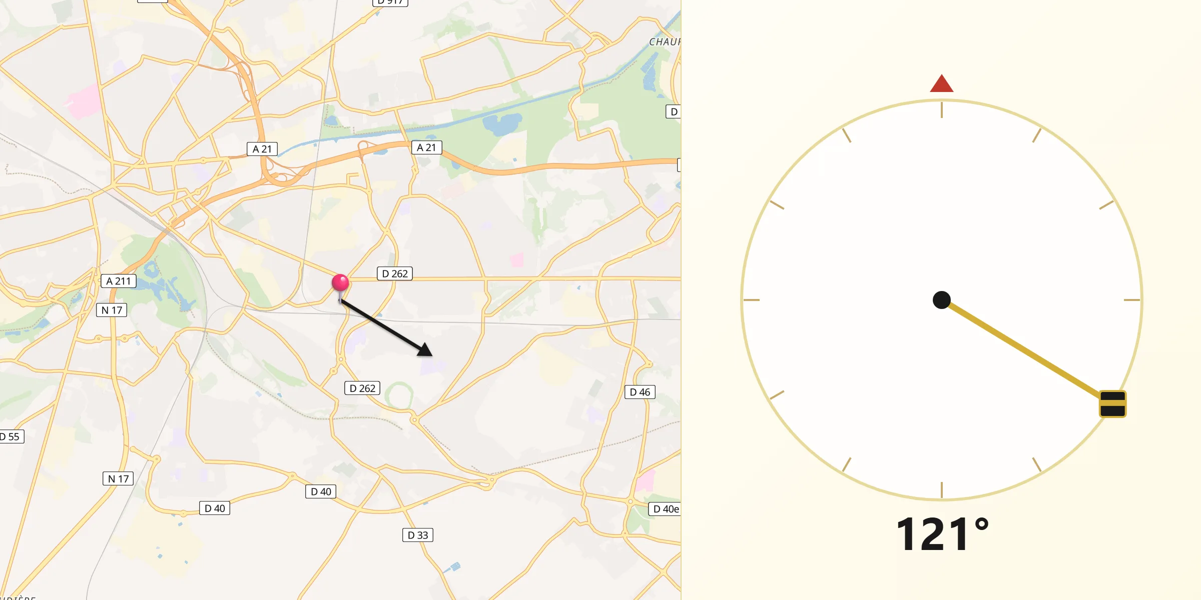 Direction vers la Qibla depuis Sallaumines