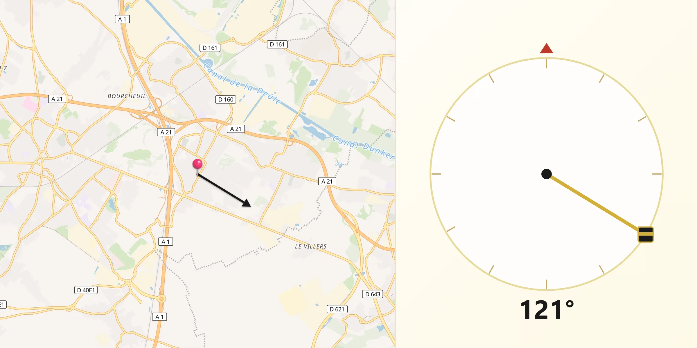 Direction vers la Qibla depuis Noyelles-Godault