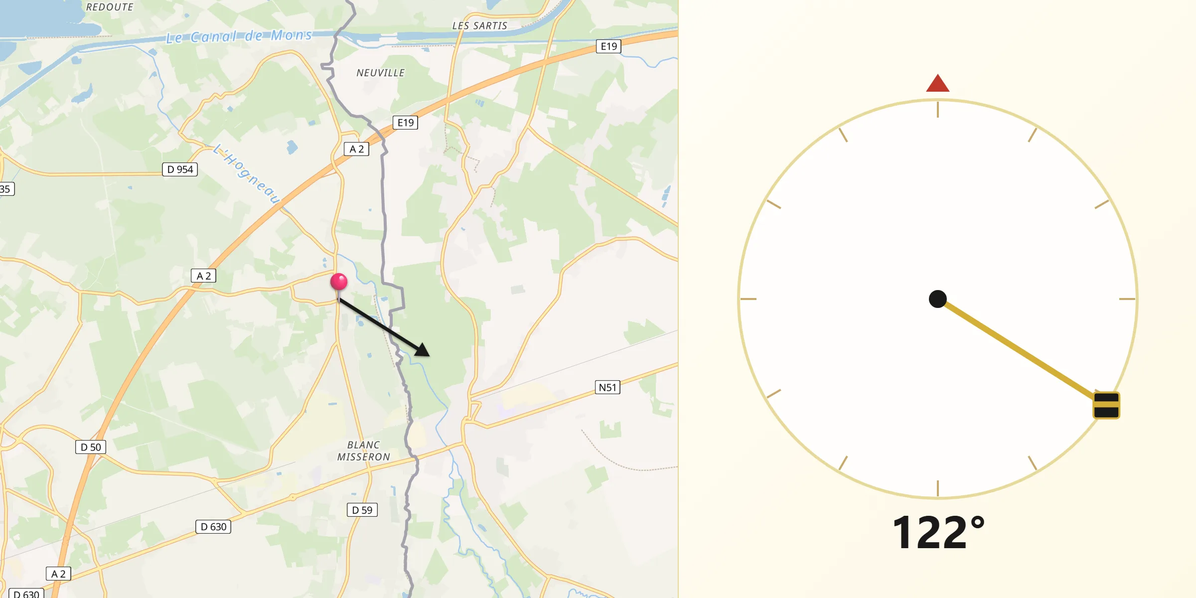 Direction vers la Qibla depuis Crespin
