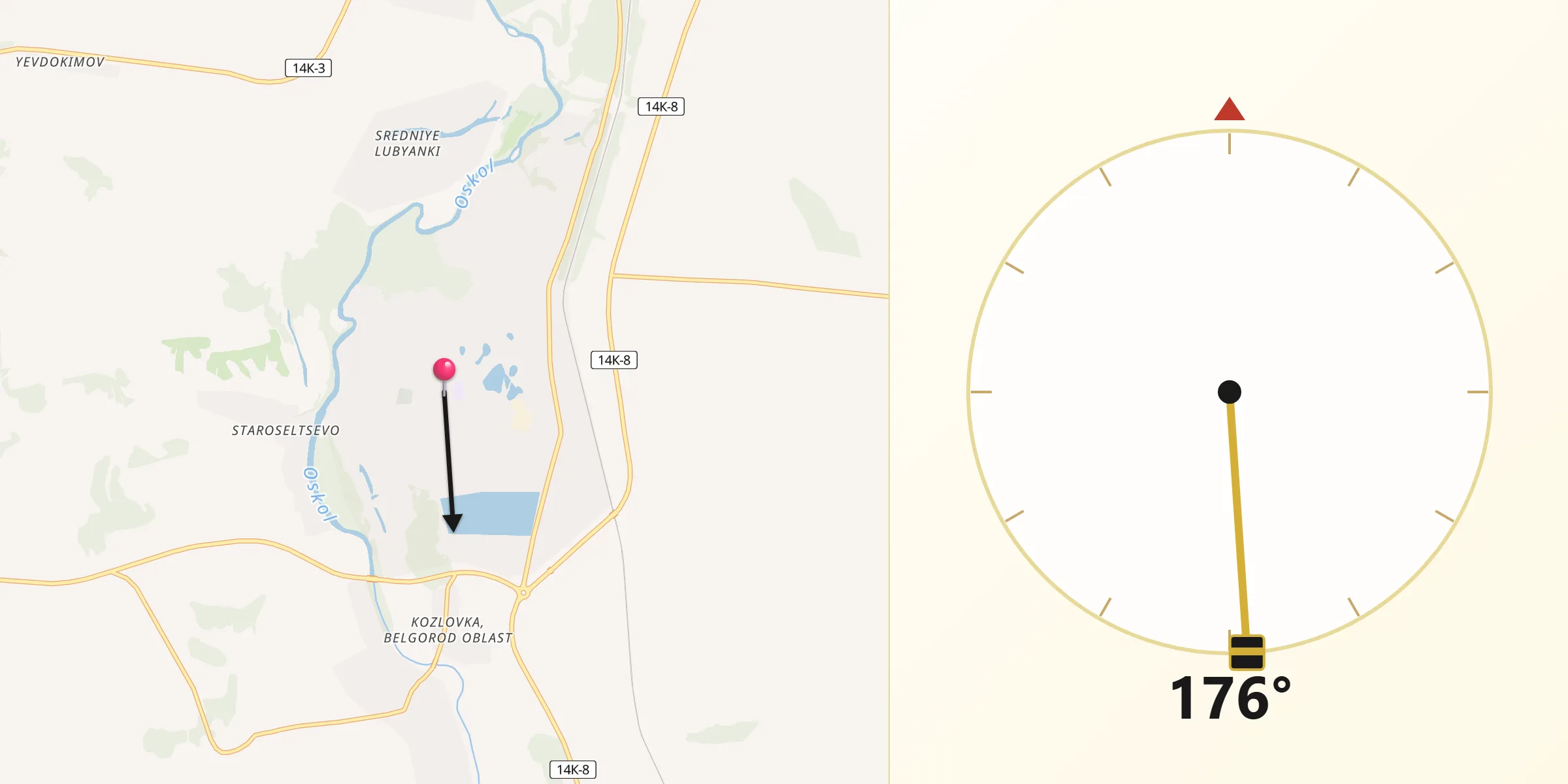 Направление Киблы из Pyatnitskoye