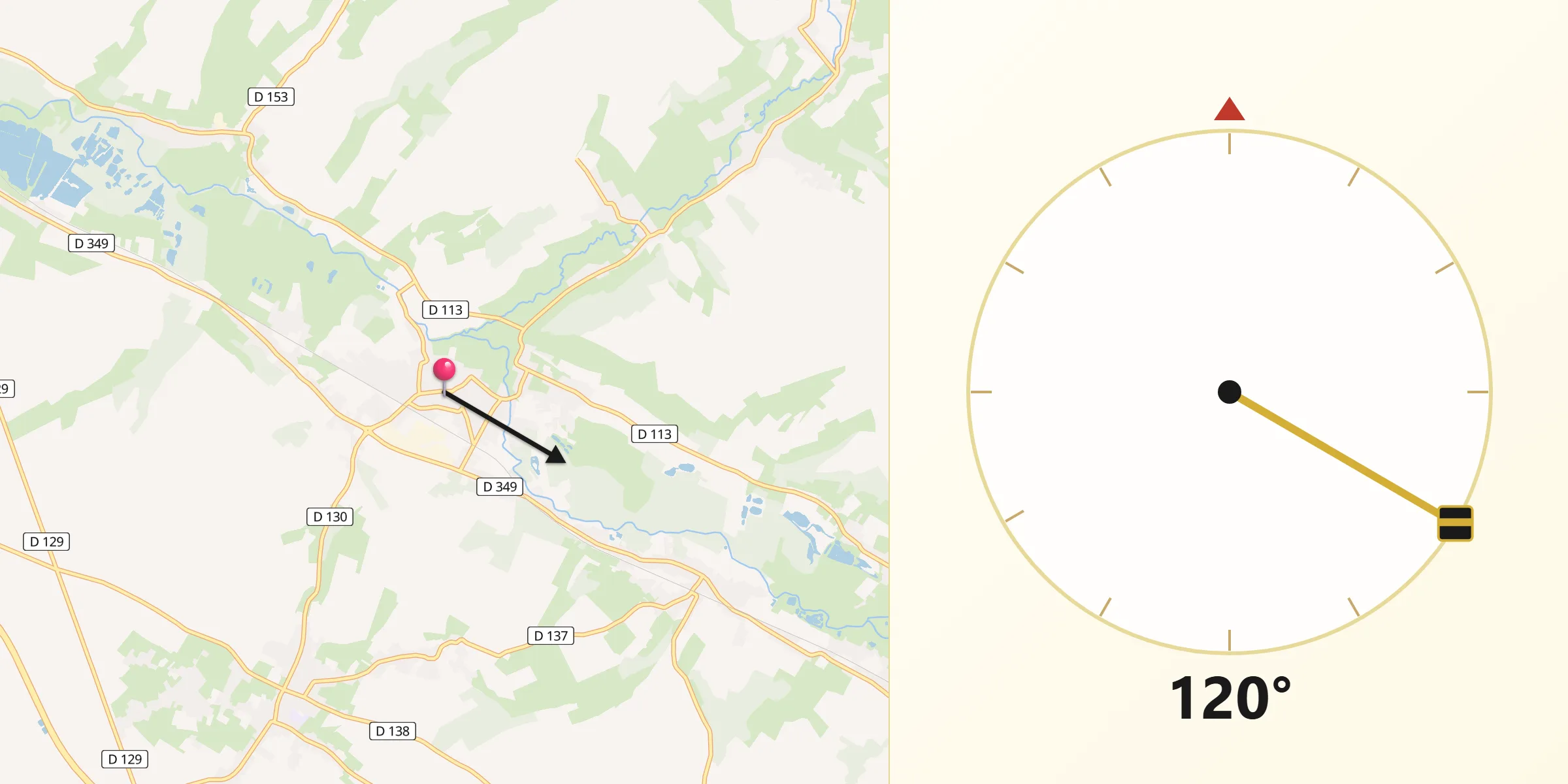 Direction vers la Qibla depuis Beaurainville