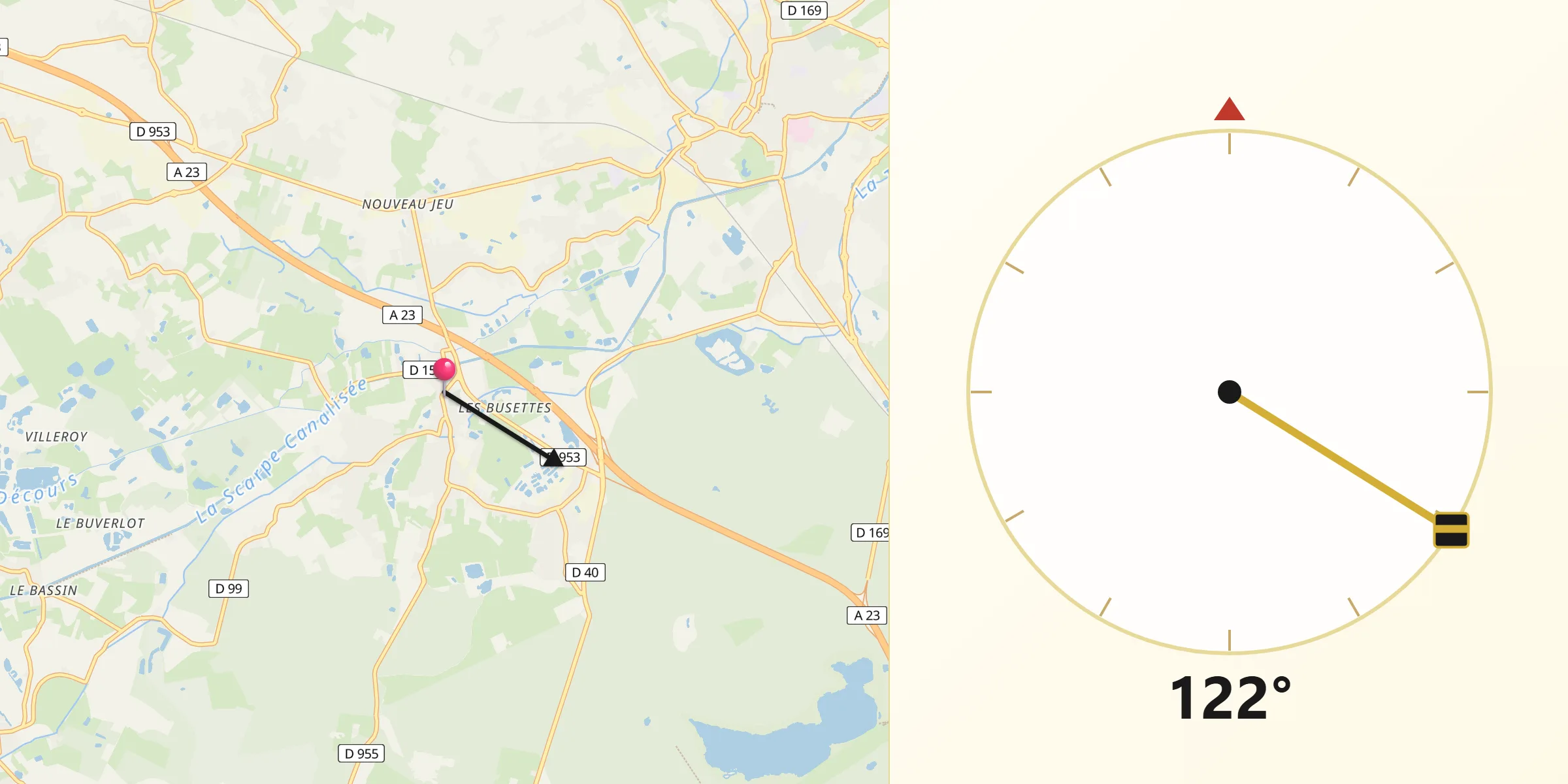 Direction vers la Qibla depuis Hasnon