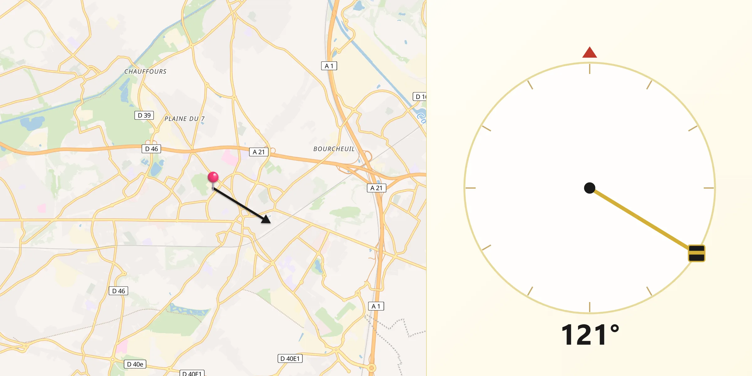 Direction vers la Qibla depuis Montigny-en-Gohelle