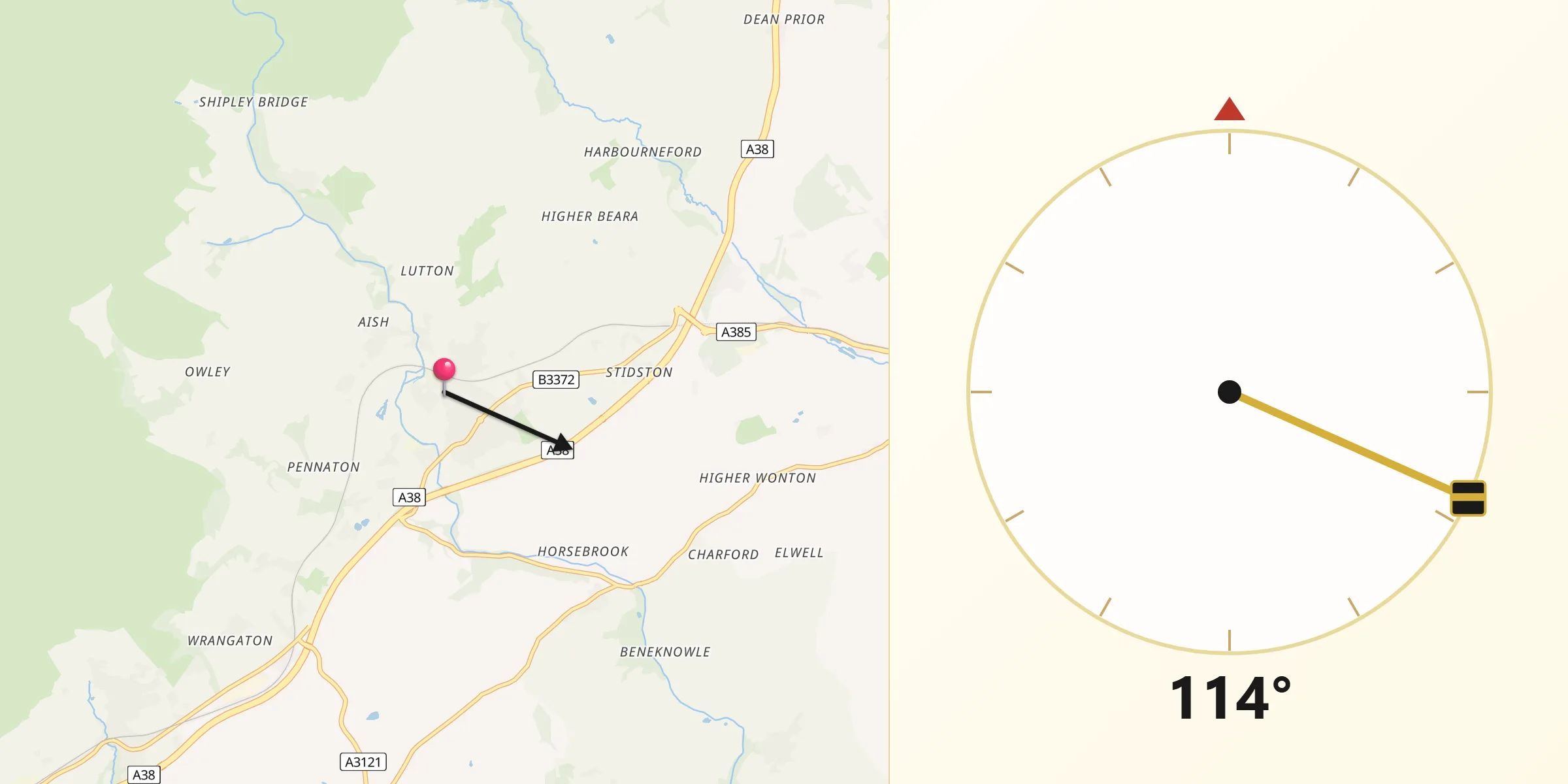 Qibla Direction from South Brent