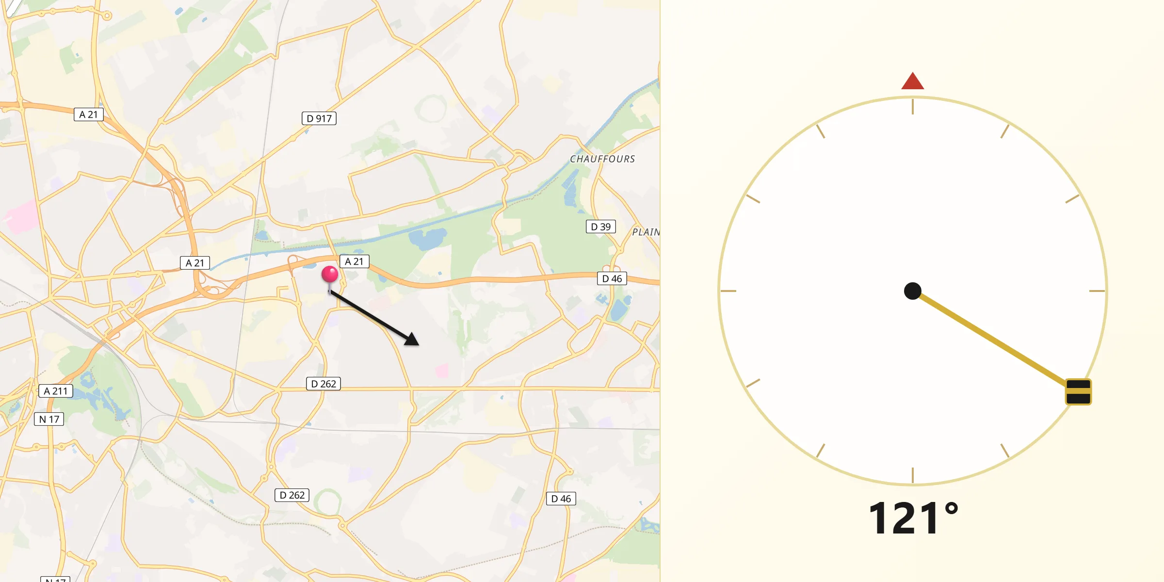 Direction vers la Qibla depuis Noyelles-sous-Lens