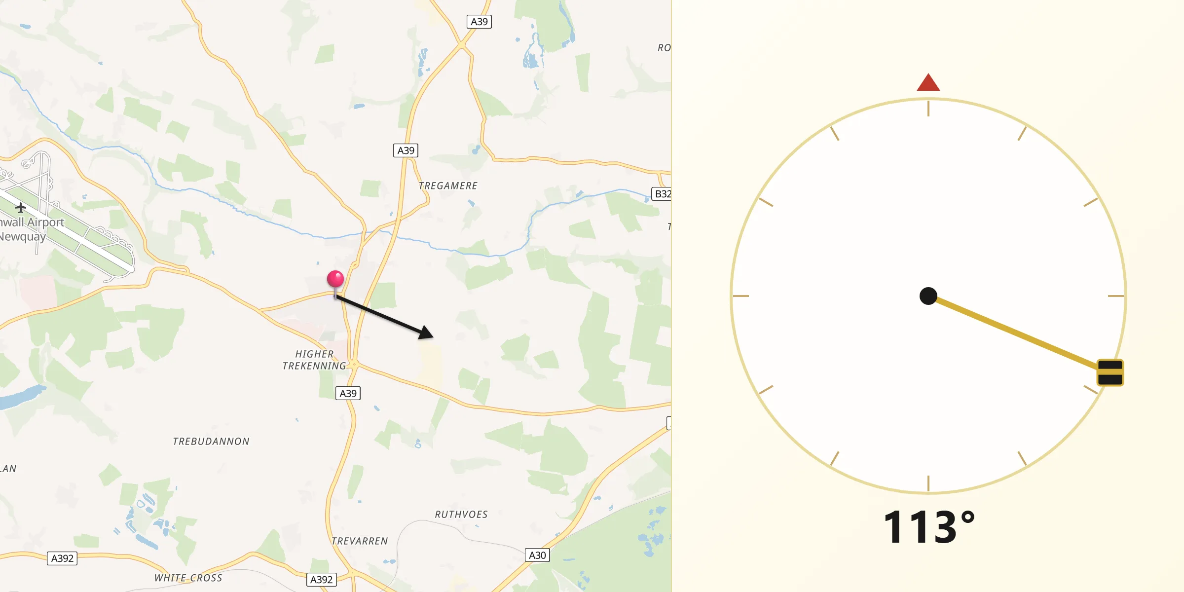 Qibla Direction from Saint Columb Major
