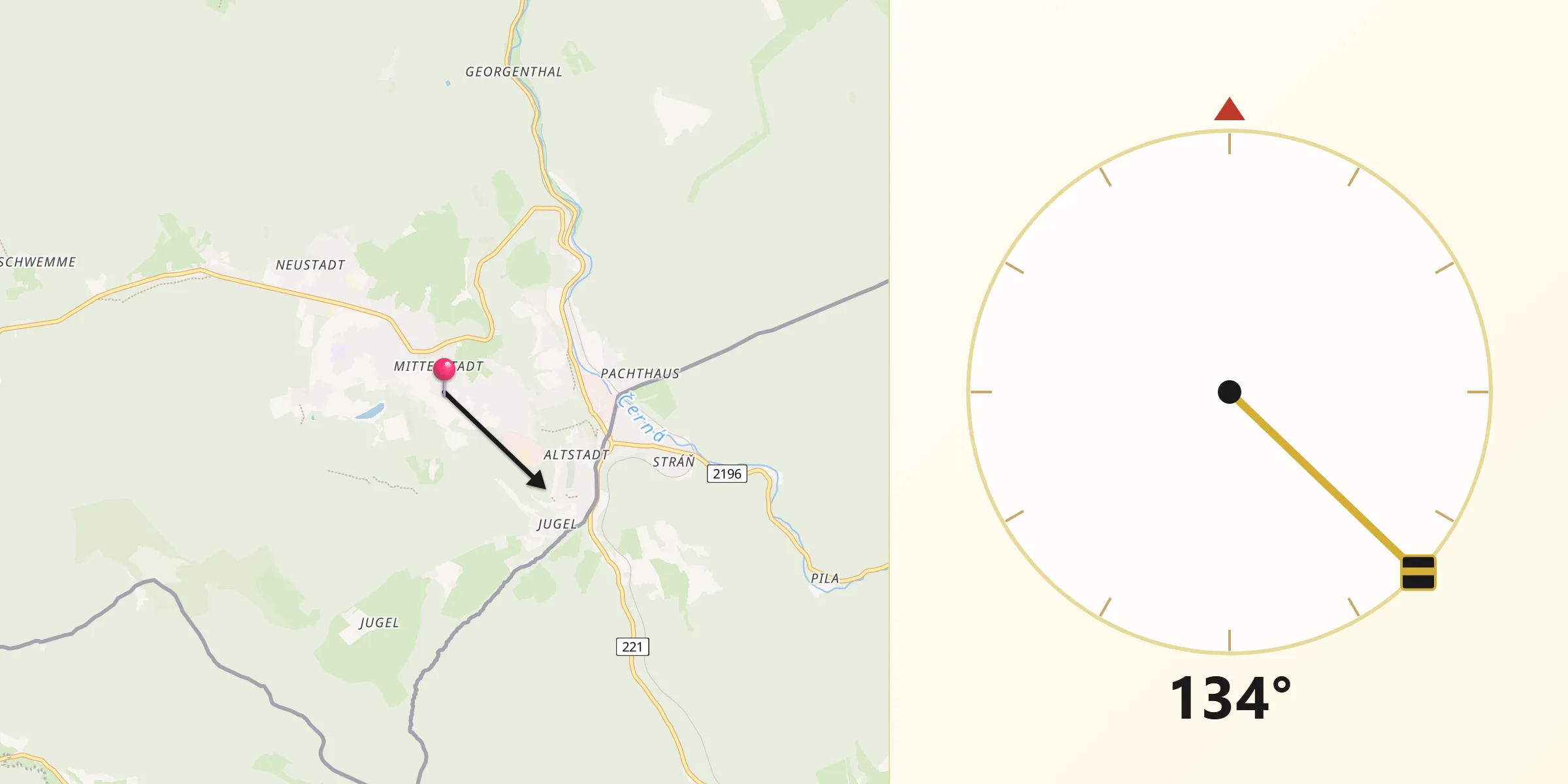 Qibla-Richtung von Johanngeorgenstadt