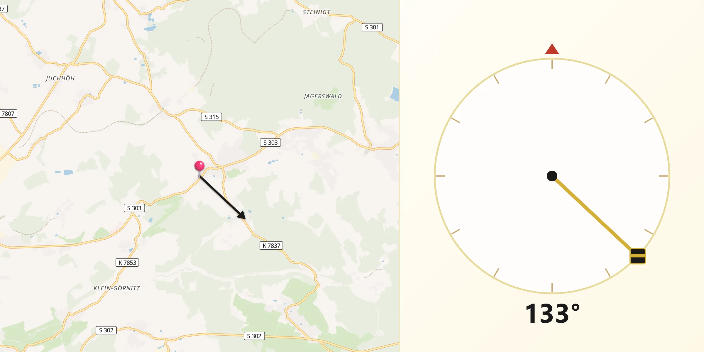 Qibla-Richtung von Tirpersdorf
