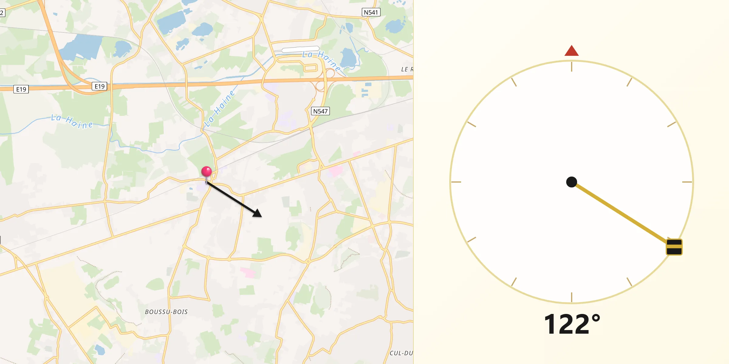 Direction vers la Qibla depuis Boussu