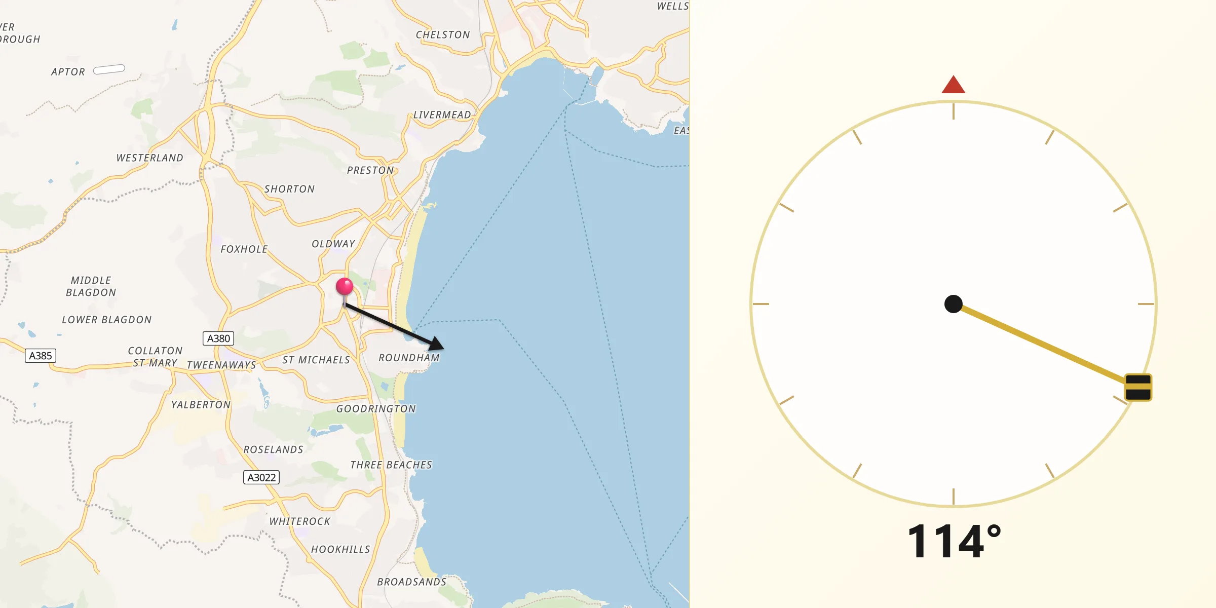 Qibla Direction from Paignton
