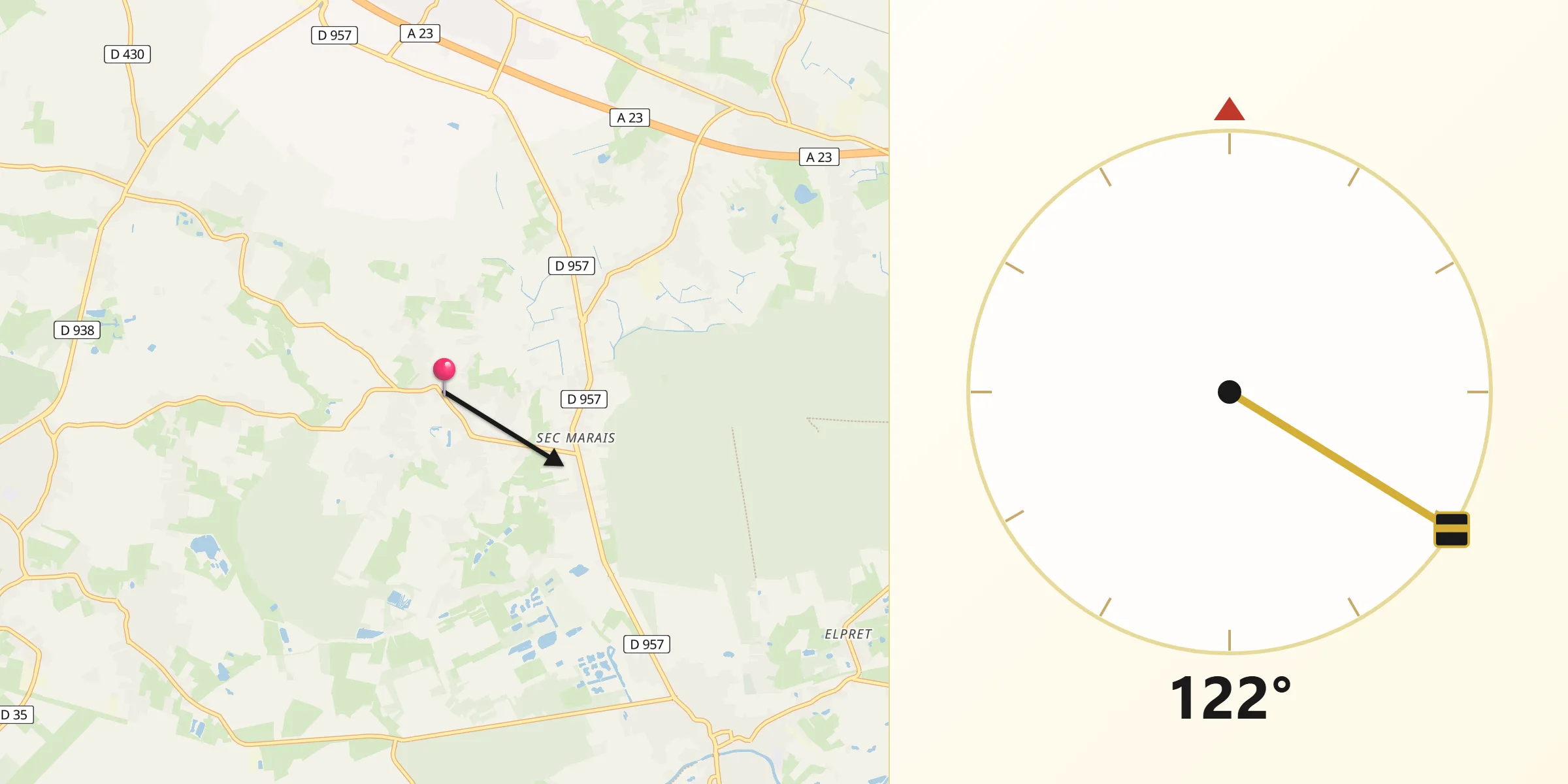 Direction vers la Qibla depuis Bouvignies