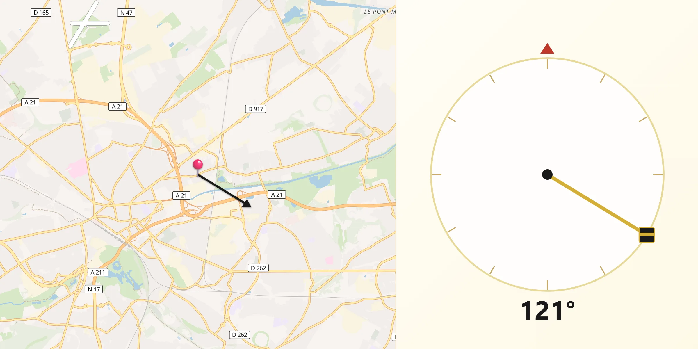 Direction vers la Qibla depuis Loison-sous-Lens