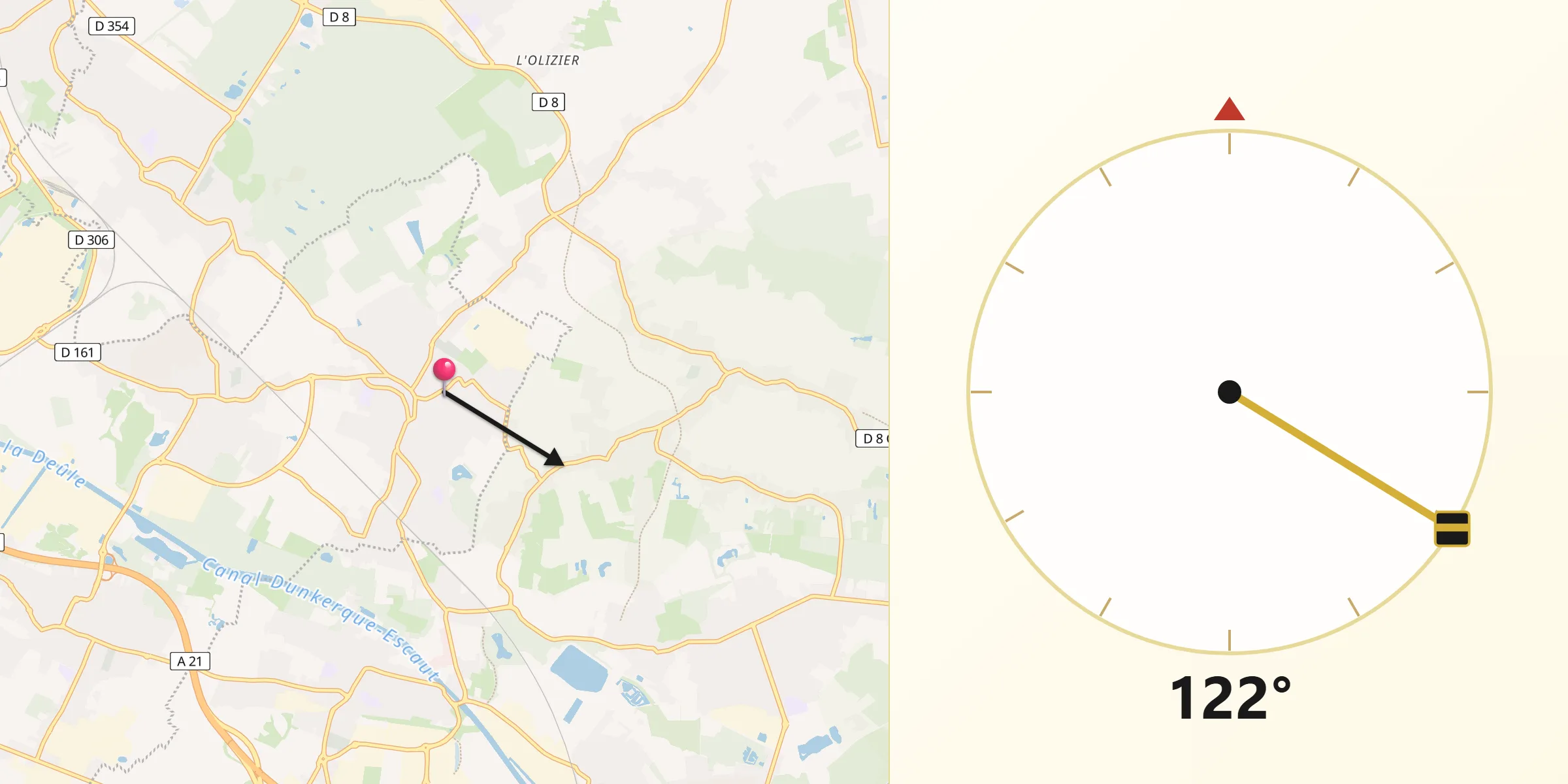 Direction vers la Qibla depuis Leforest