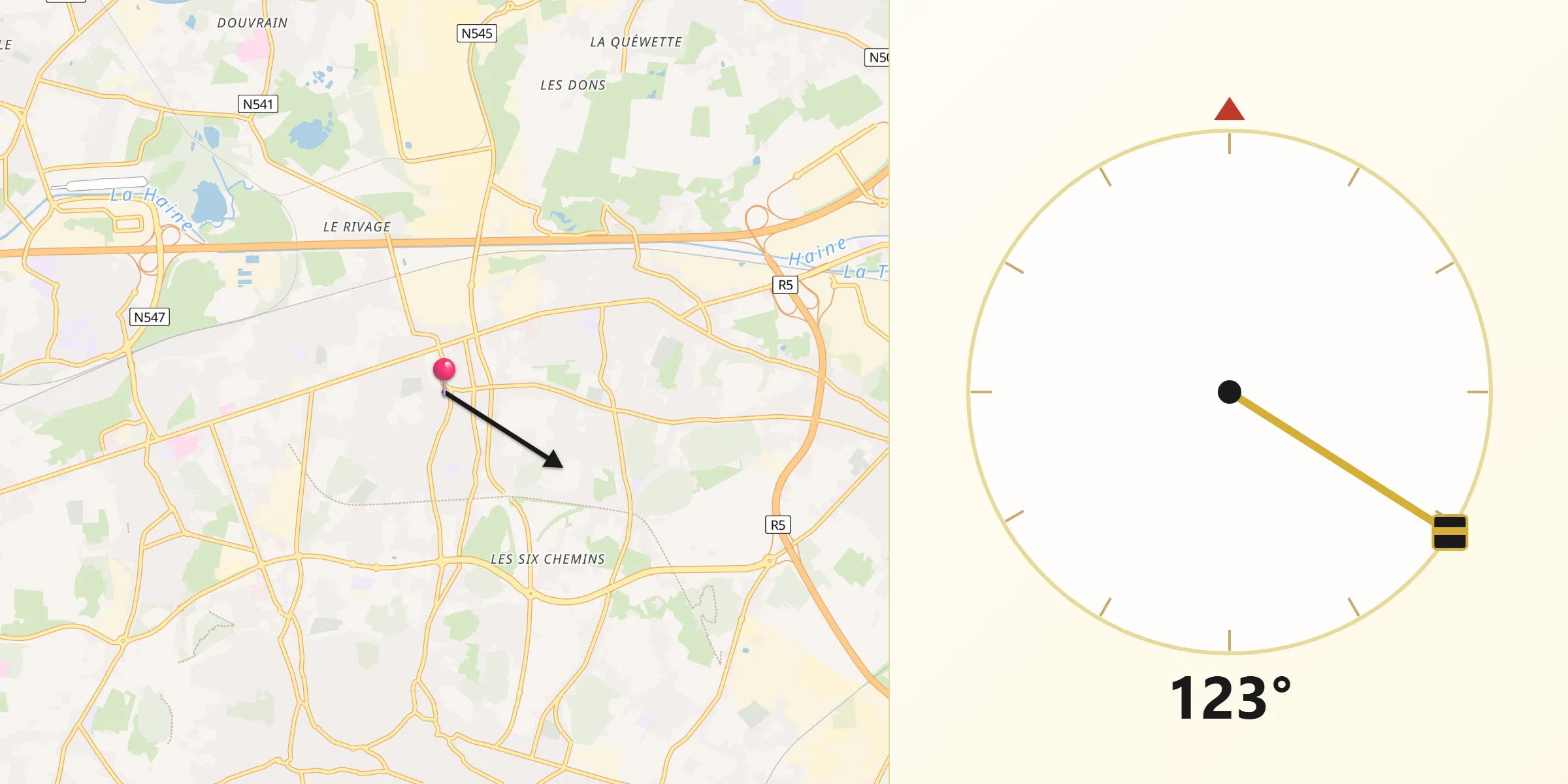 Direction vers la Qibla depuis Quaregnon