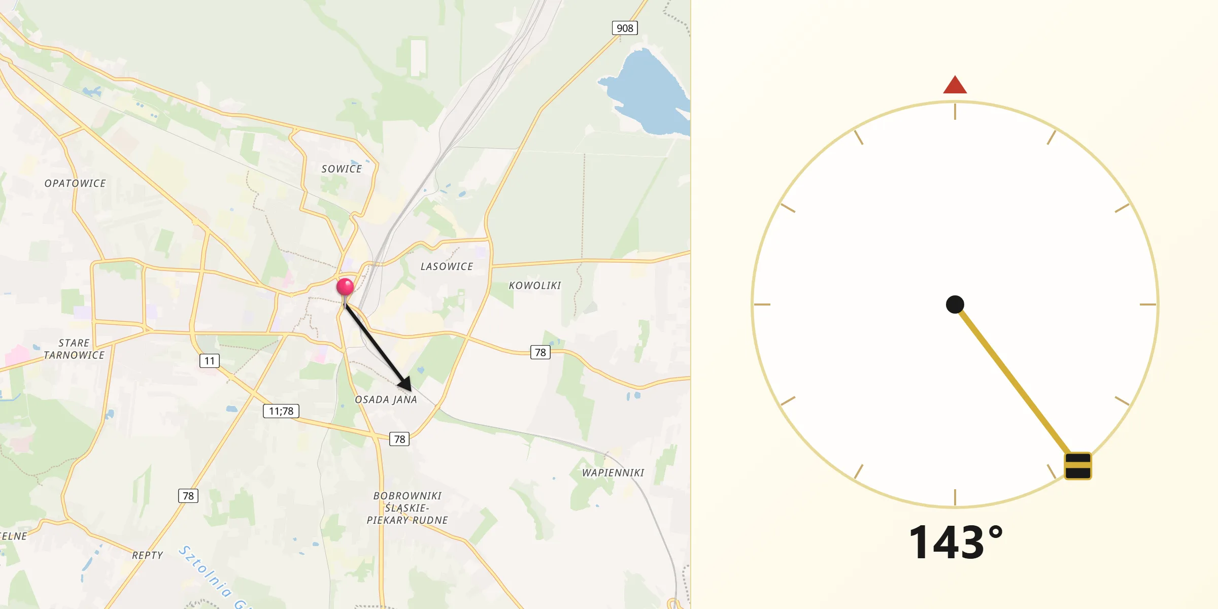 Kierunek Qibla z Tarnowskie Góry