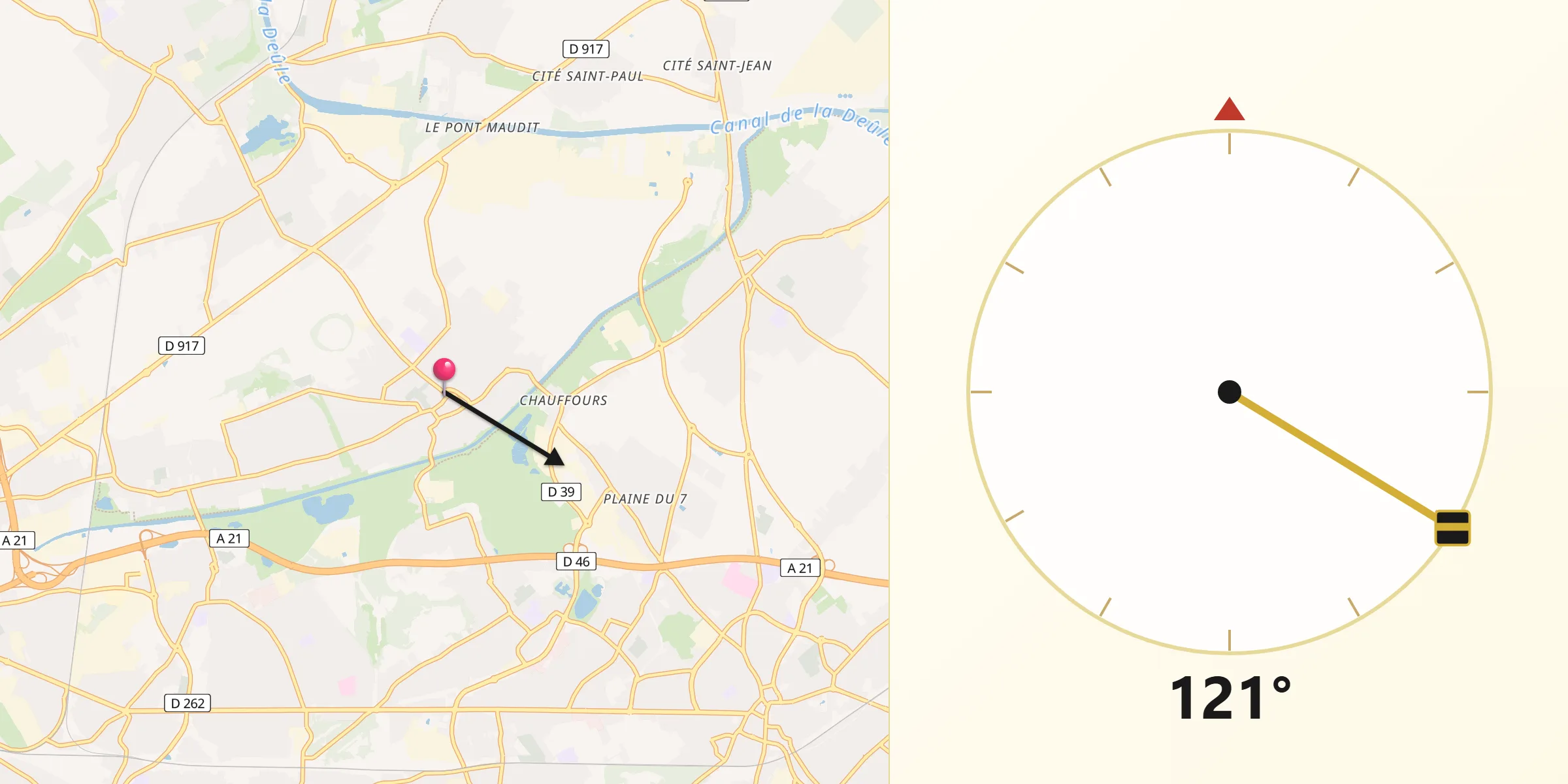 Direction vers la Qibla depuis Harnes