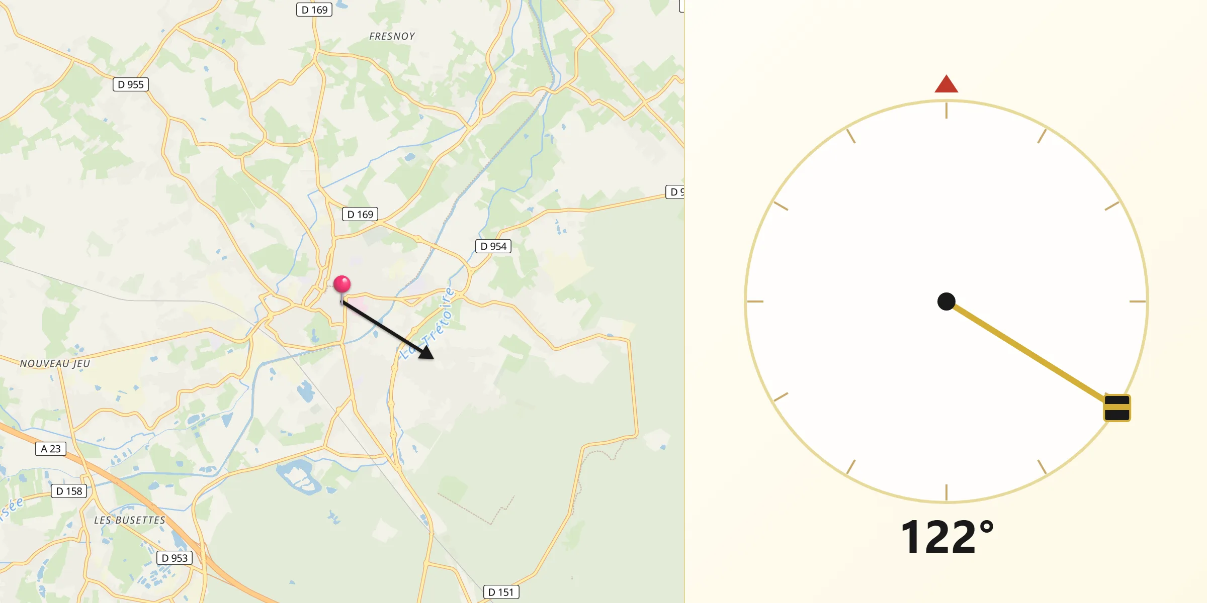 Direction vers la Qibla depuis Saint-Amand-les-Eaux
